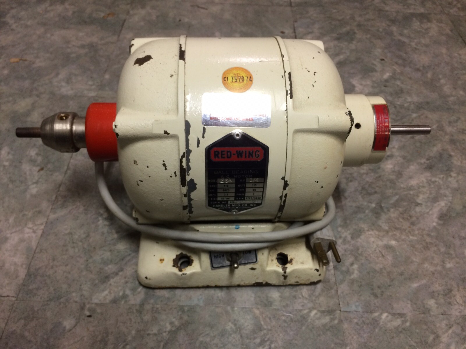 Handler Red Wing 26A 1/4 HP Dental Lab Lathe – 1725/3450 RPM