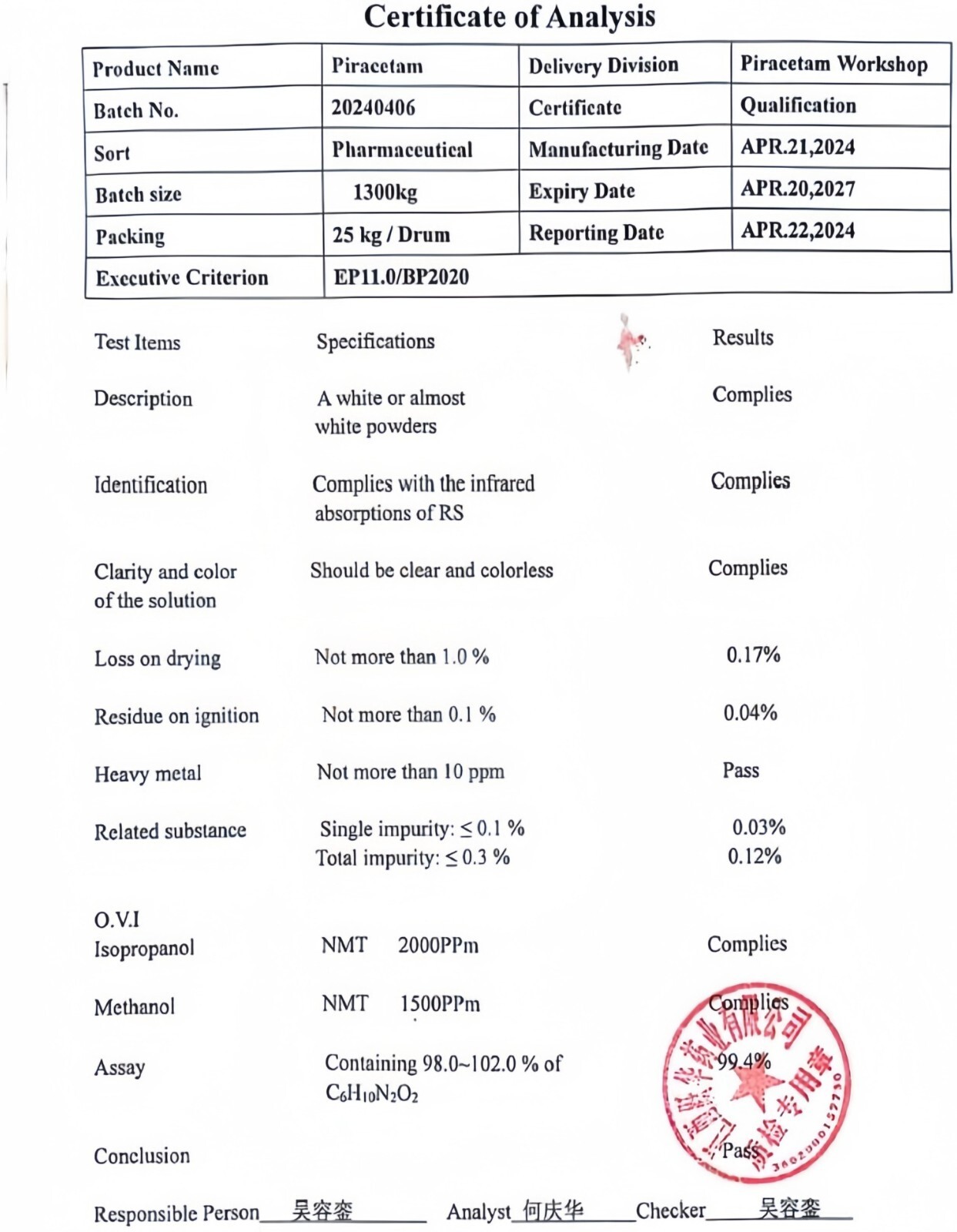 Piracetam, Raw Powder, Purity 99% Min, 100 Grams, Free 1g Scoop, CAS 7491-74-9