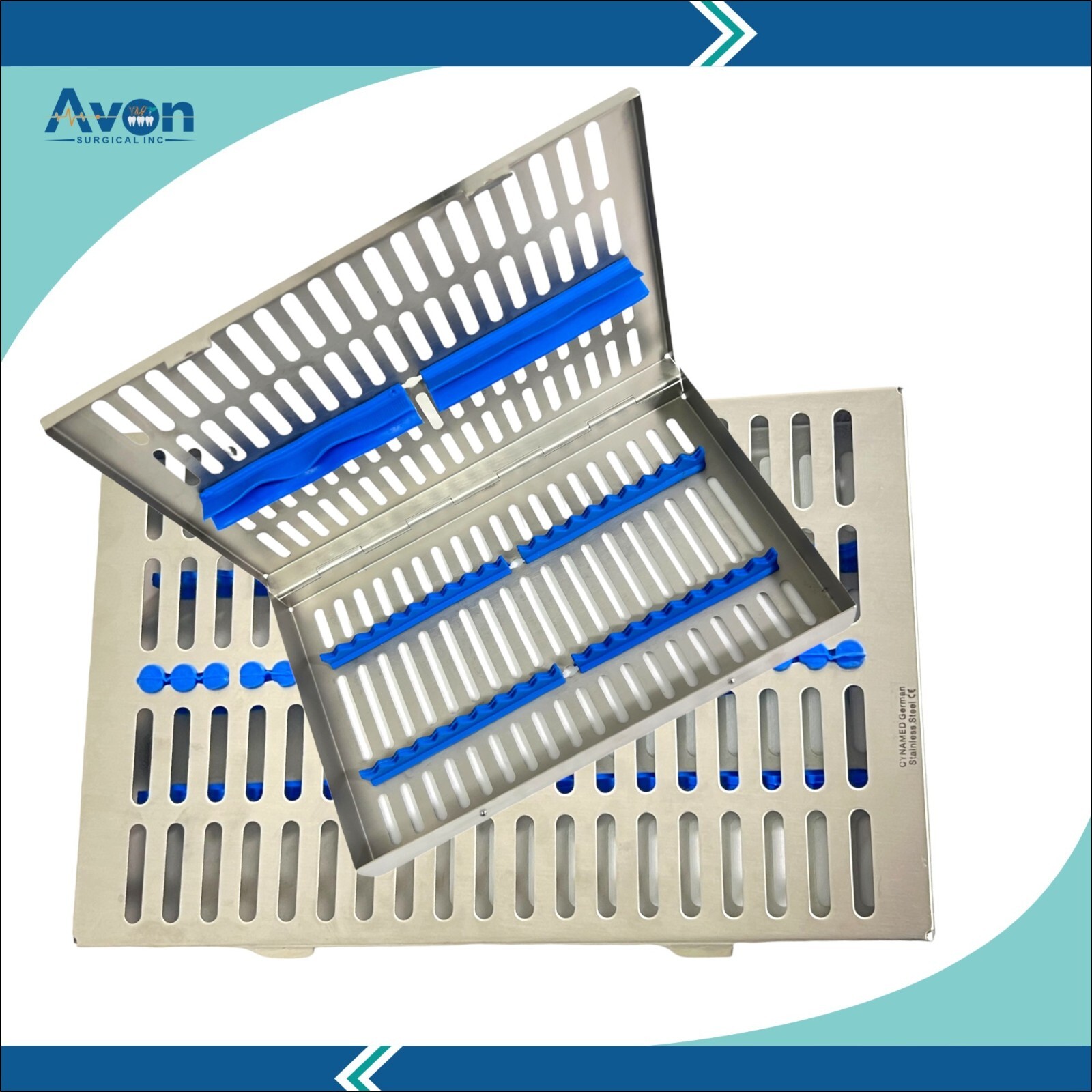 Large Sterilization Cassette for 20 Instruments with Blue Silicone Inserts (1pc)