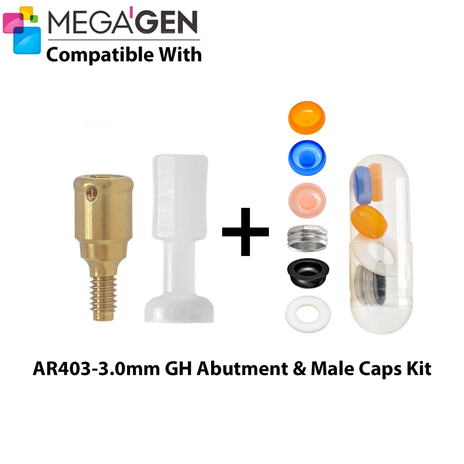 Dental Locator Abutment & Male Cap Compatible MegaGen AnyRidge AR Implant System