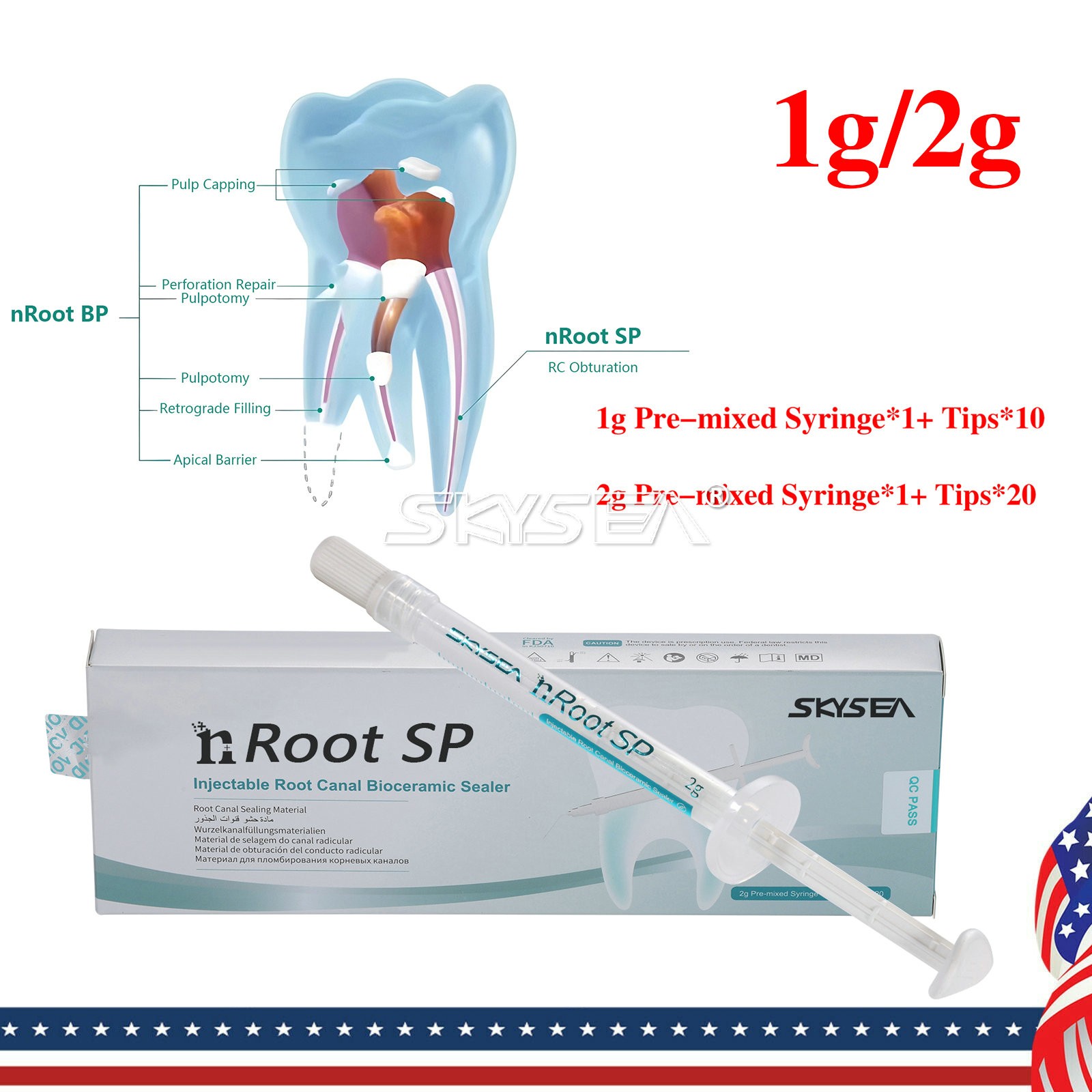 nRoot SP Dental Flow Bioceramic Root Canal Sealer 1/2gm Syringe+10/20 Tips fo