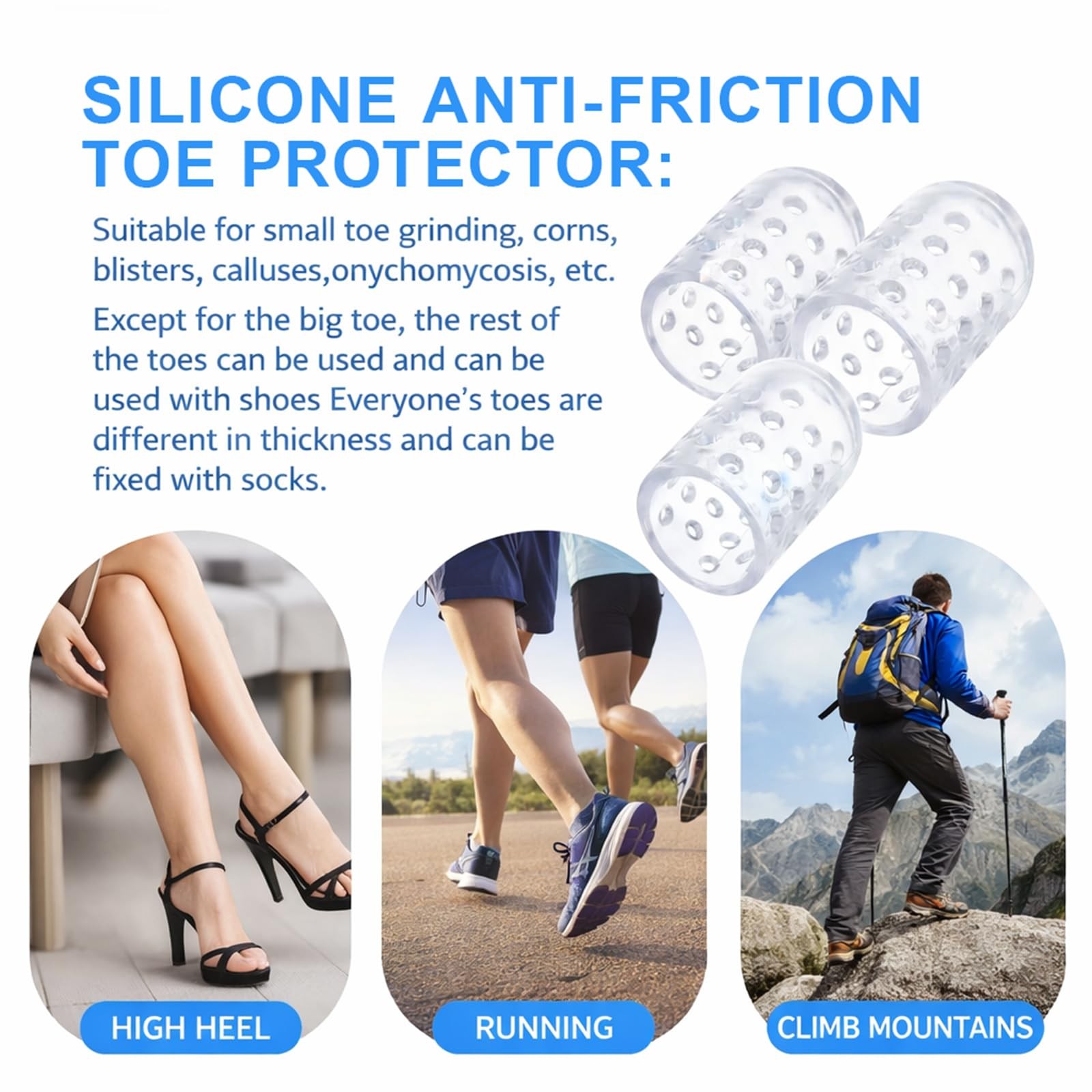 NOVAHAUS 30PCS Silicone Anti-Friction Dual Siz Bunion Pads, Clear Toe Covers