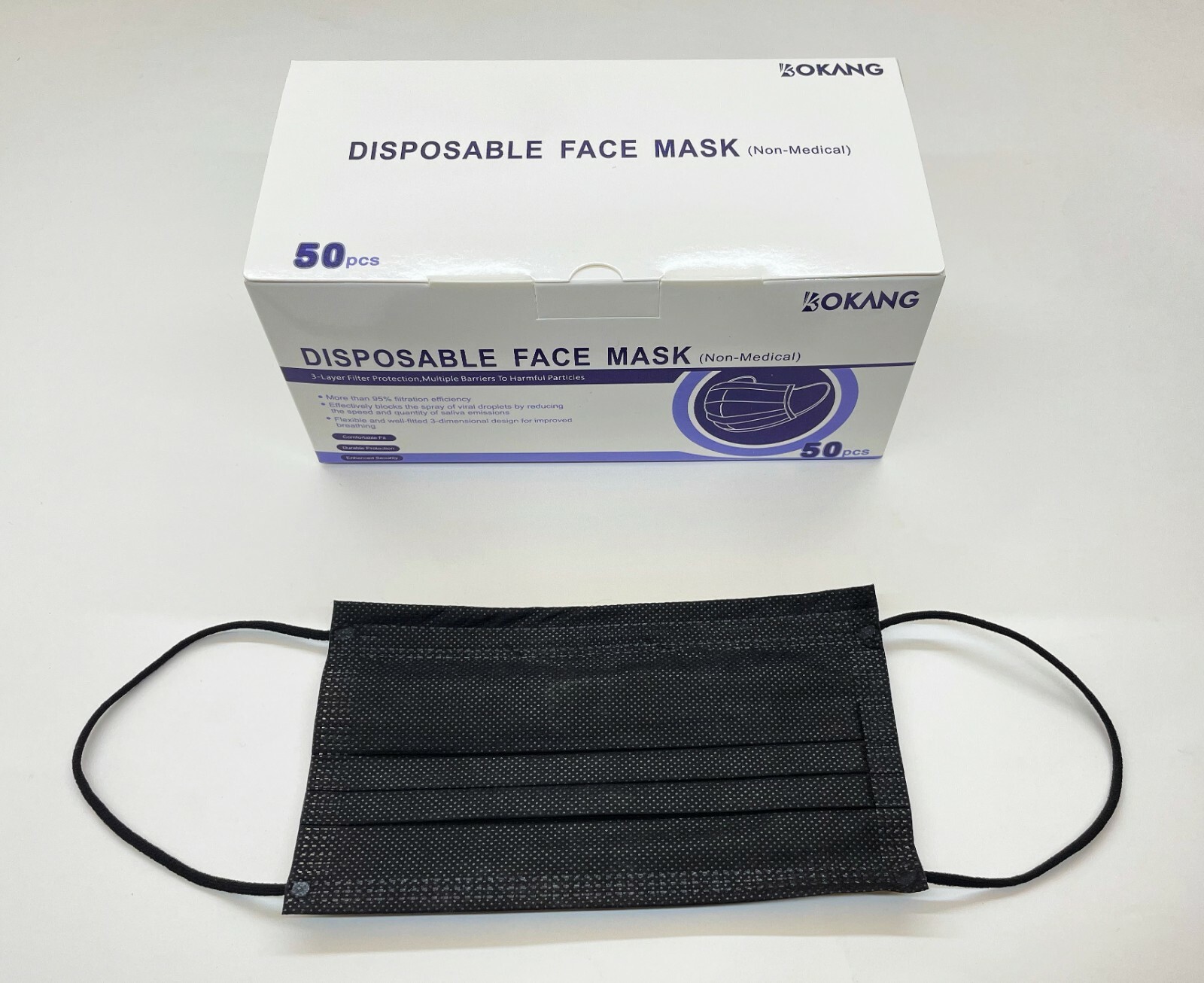 50 PCS Black 3-Ply Disposable Face Mask Non-Medical Surgical Earloop Mouth Cover
