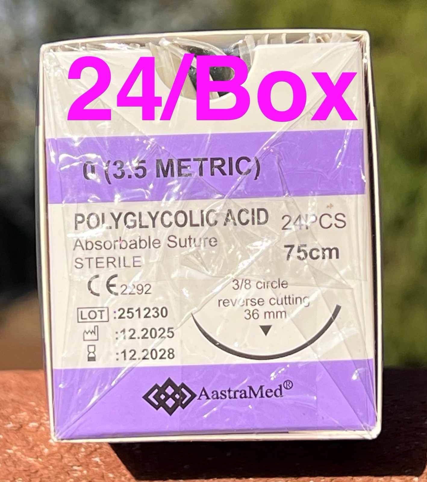 0/0 PGA Suture, 72ct (3 Boxes) Polyglycolic Acid, Veterinary Dental, R-cut 36mm