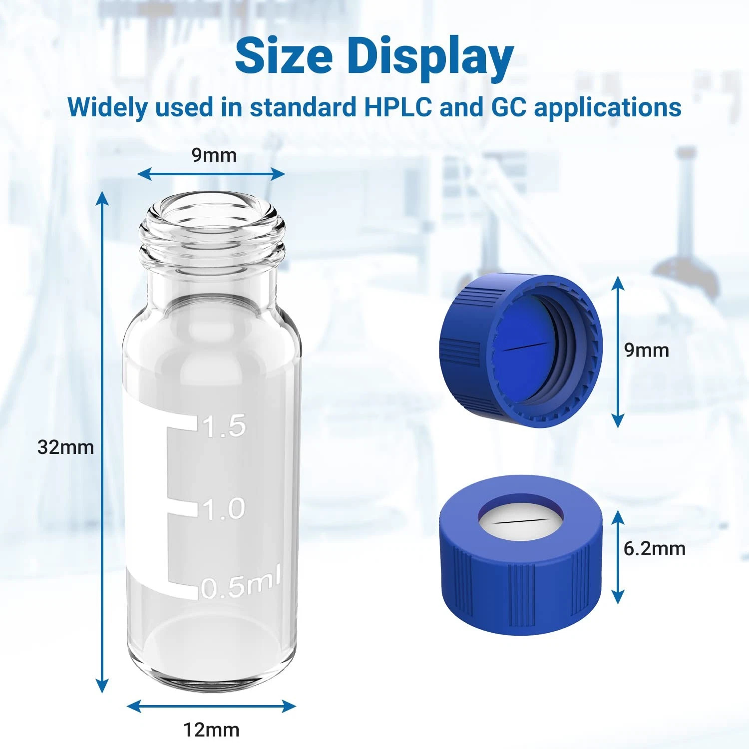 1000x 2ml Autosampler Vials w/ Pre Slit Screw Cap 9-425 HPLC Clear Sample Vials