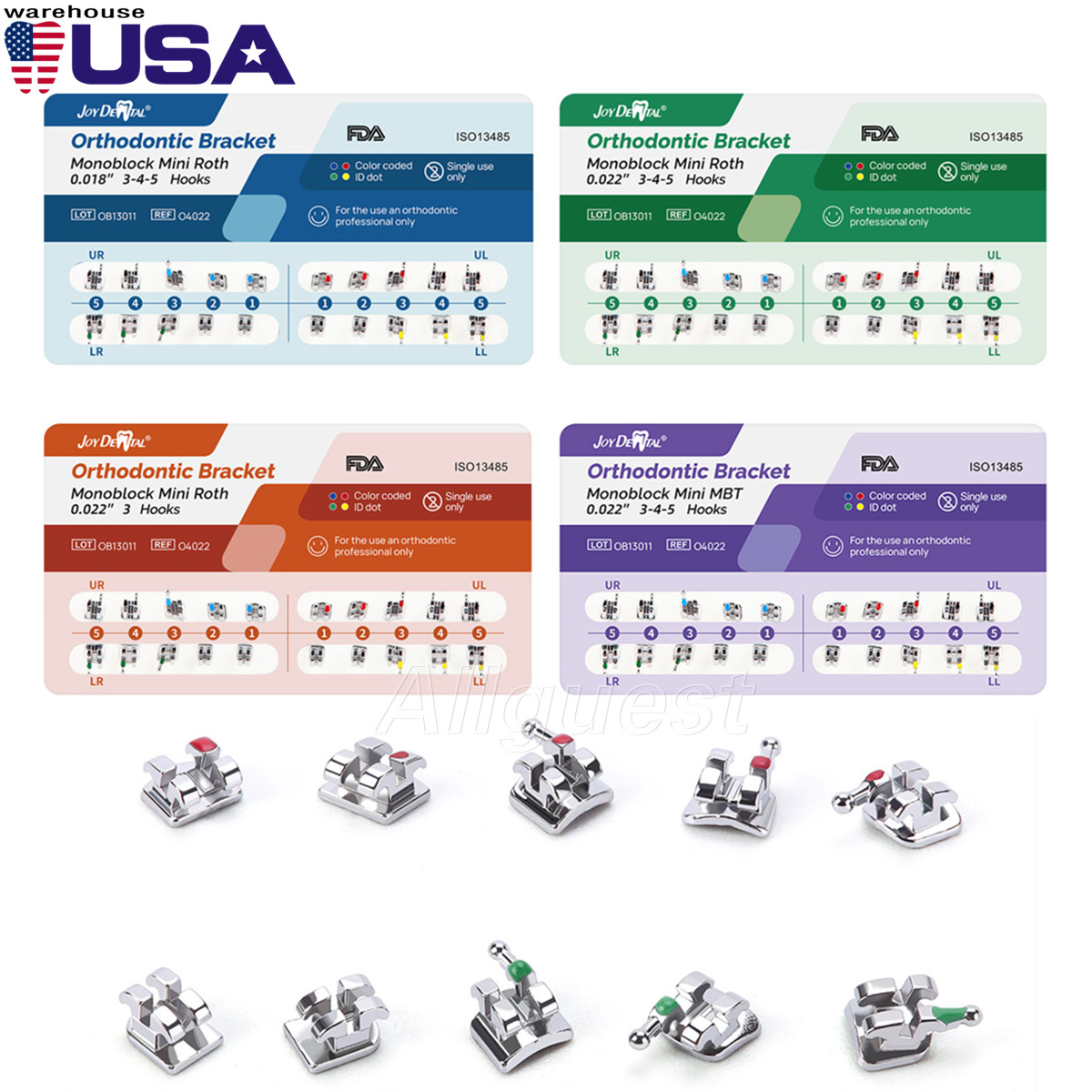 Dental Orthodontic Brackets Braces MIM Mini Roth/MBT 018/022 Hooks 3/345 USA