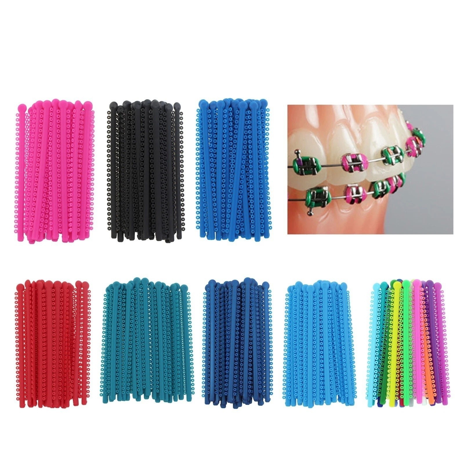 Dental Orthodontic Elastic Ligature Ties Rubber Bands Brace Single/Double Color