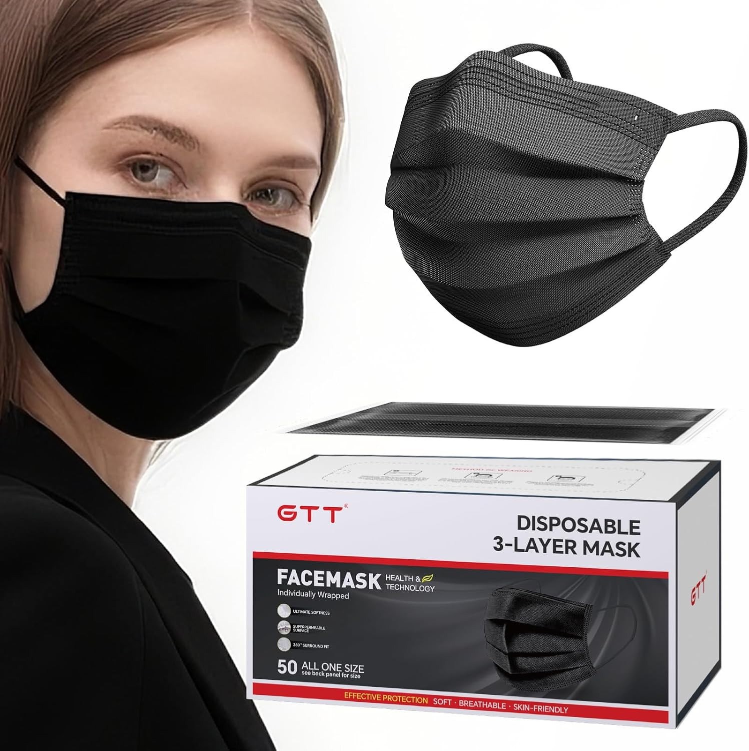 ASTM Level 3 Highly Protective Disposable 3 Ply Face Masks with Individual Packa