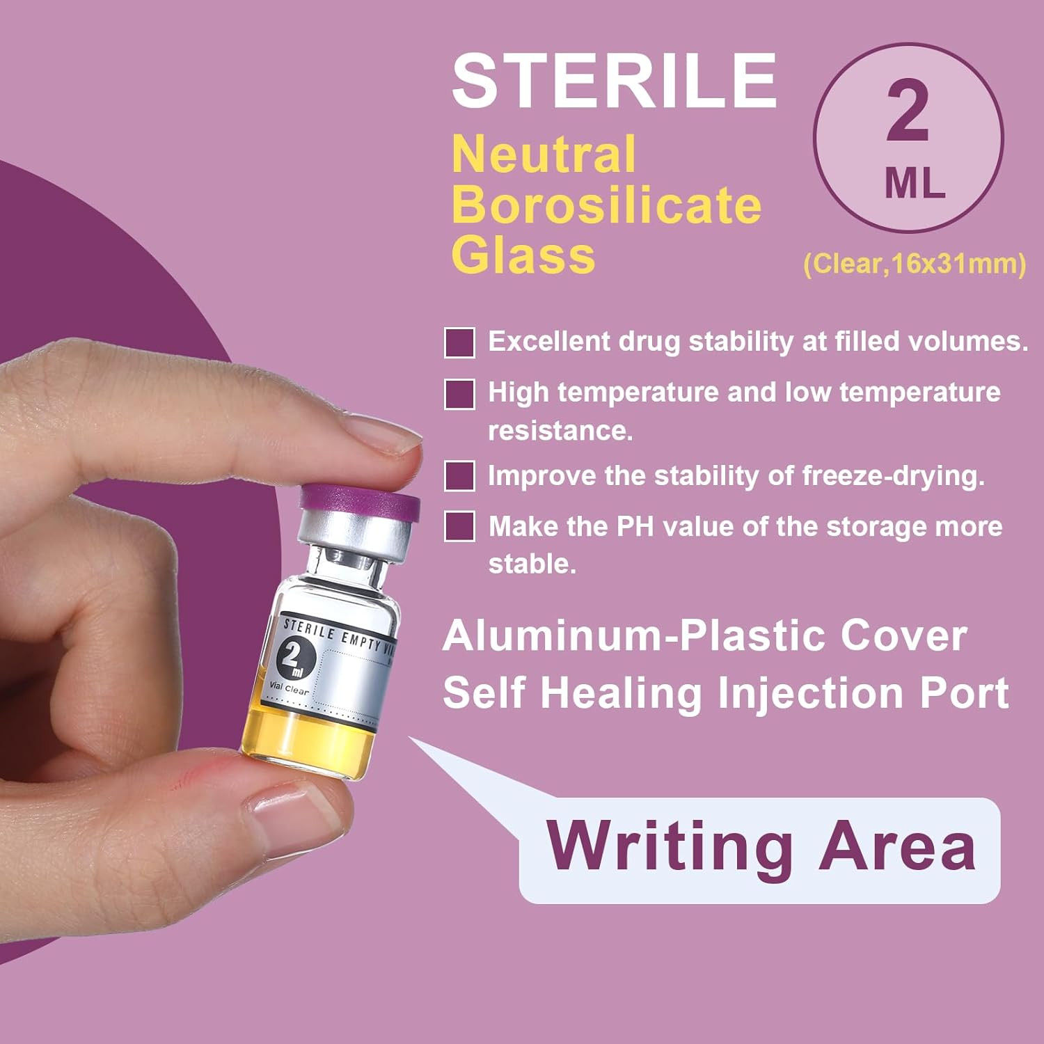 20 Pcs 2Ml Sealed Sterile Empty Vials with Self Healing Injection Port Glass Pen