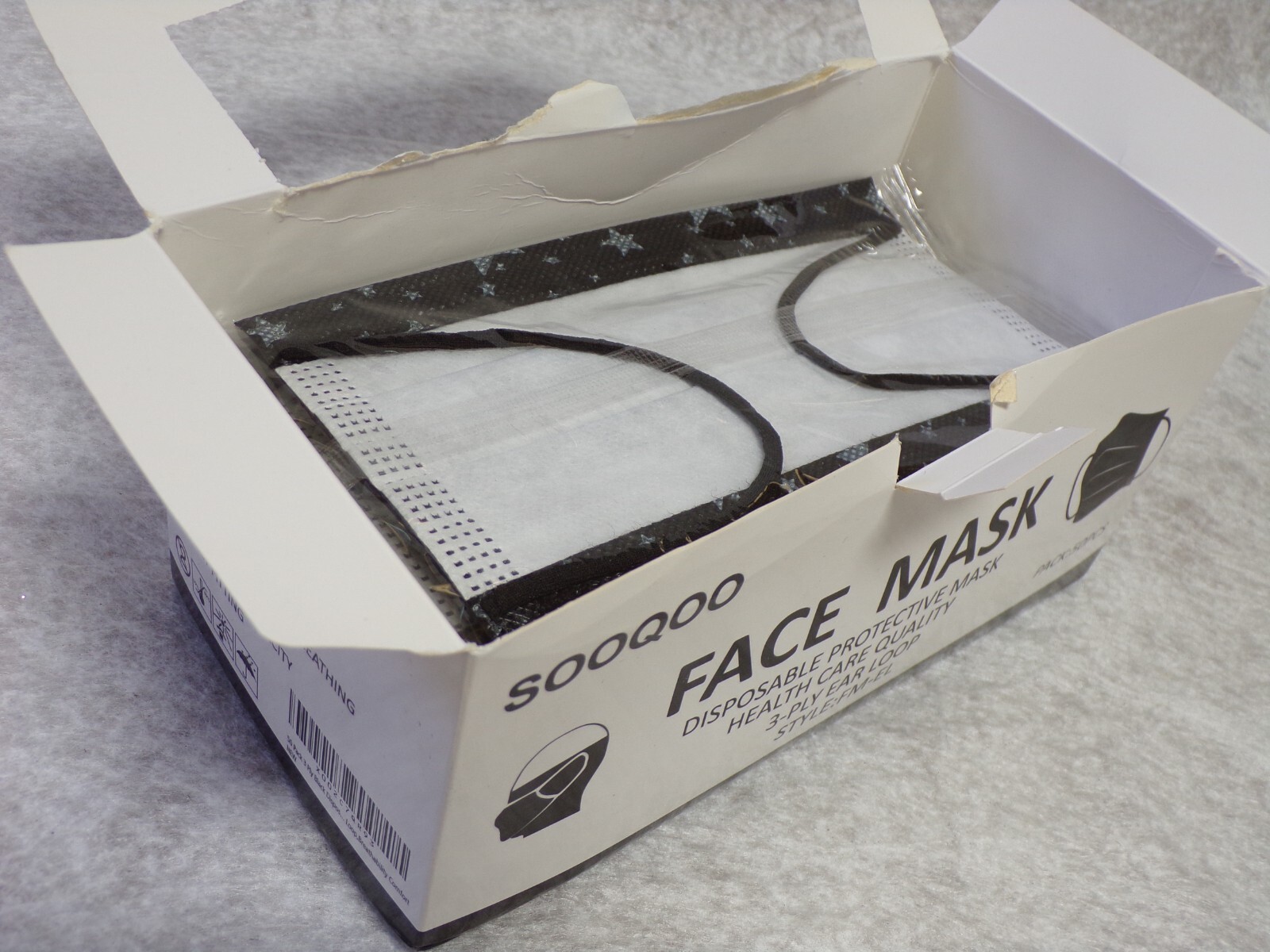 29 FACE MASK BLACK NEW UNUSED 3-PLY DISPOSABLE HEALTHCARE QUALITY STYLE FM-EL