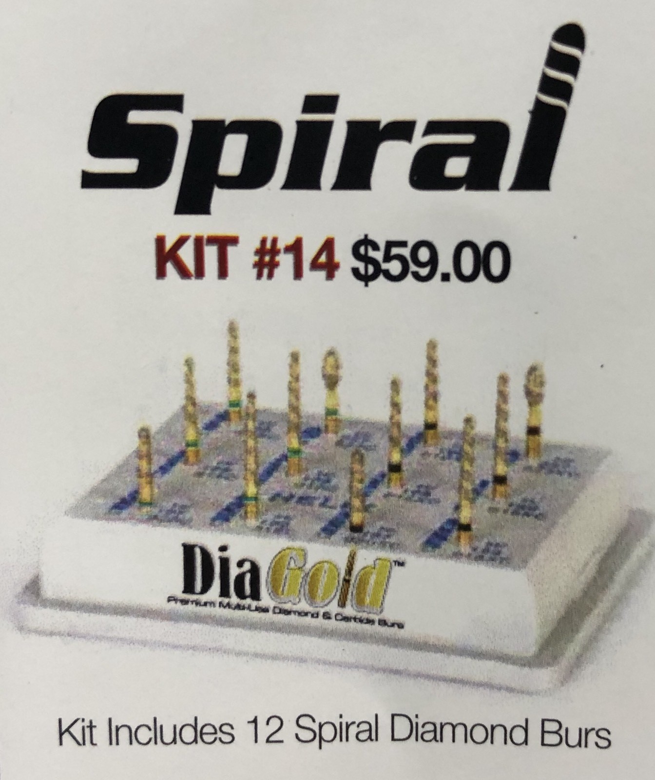 MDT Dental 1 The HELIX Kit#14. 24 Karat Gold FG Diamond Burs & autoclavable