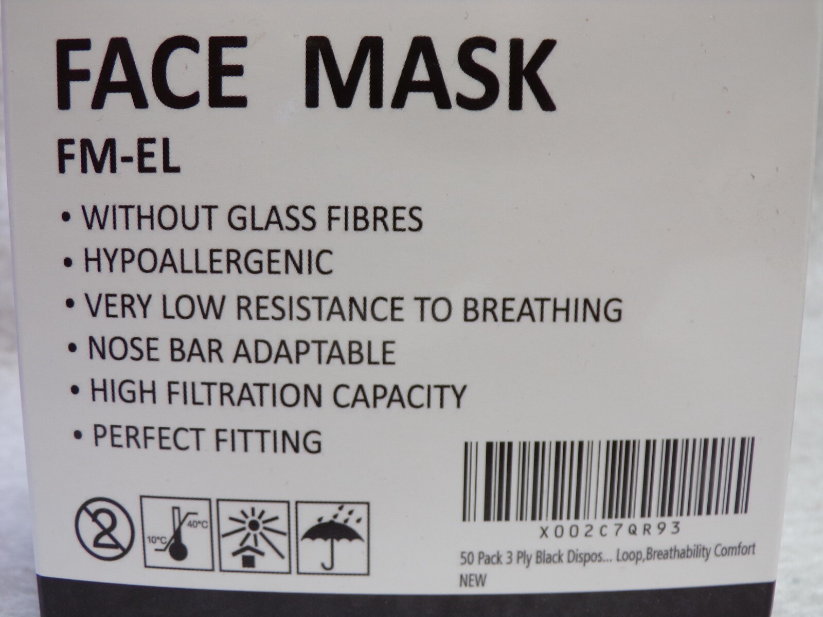 29 FACE MASK BLACK NEW UNUSED 3-PLY DISPOSABLE HEALTHCARE QUALITY STYLE FM-EL
