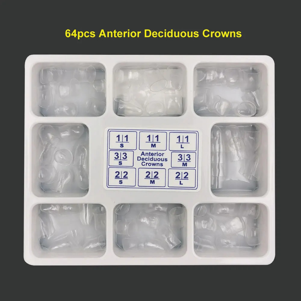 64Pcs Anterior Transparent Crowns Dental Pre-Crowned Temporary Adult Braces Kit