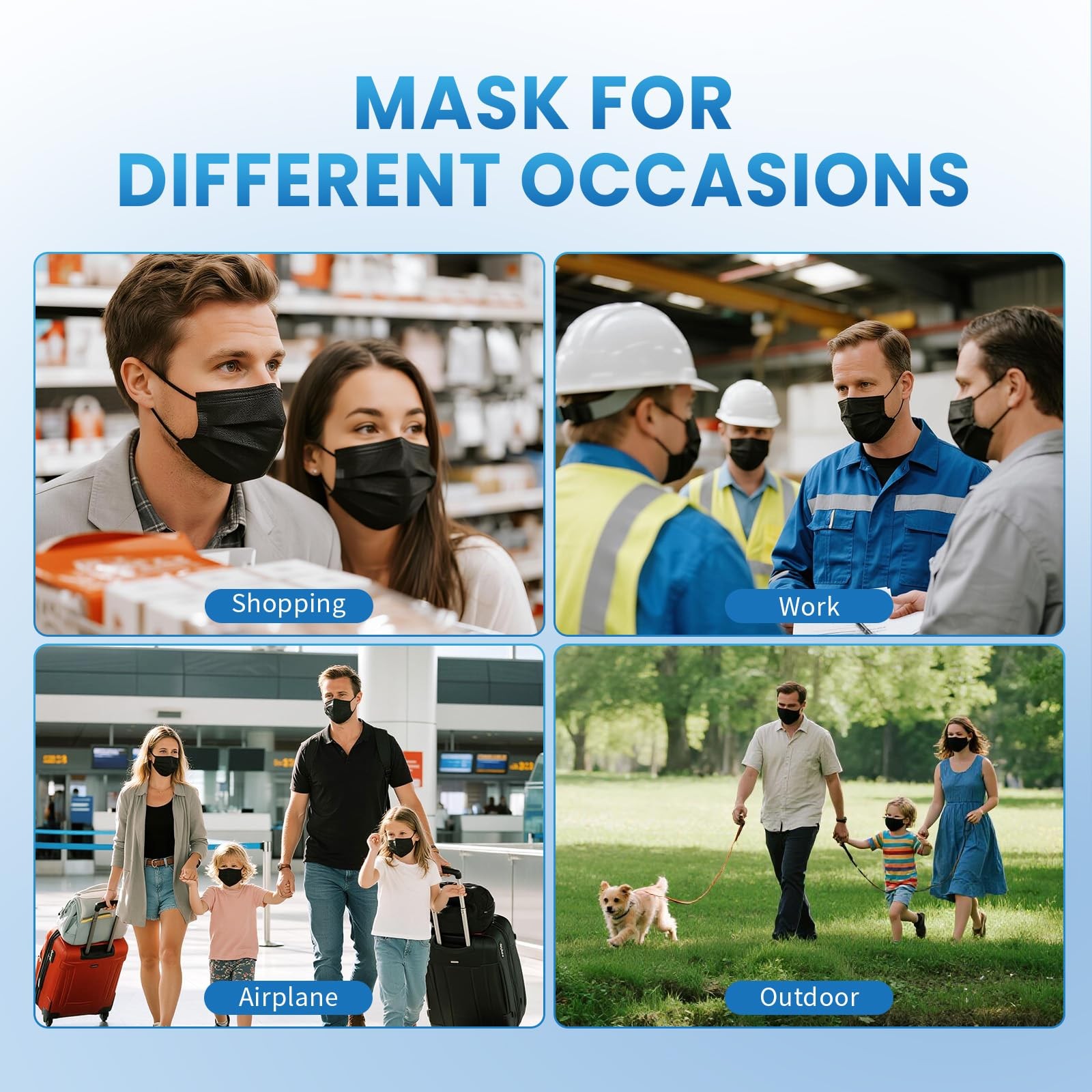 Disposable Face Mask 100 PCS Black 3 Ply Protection