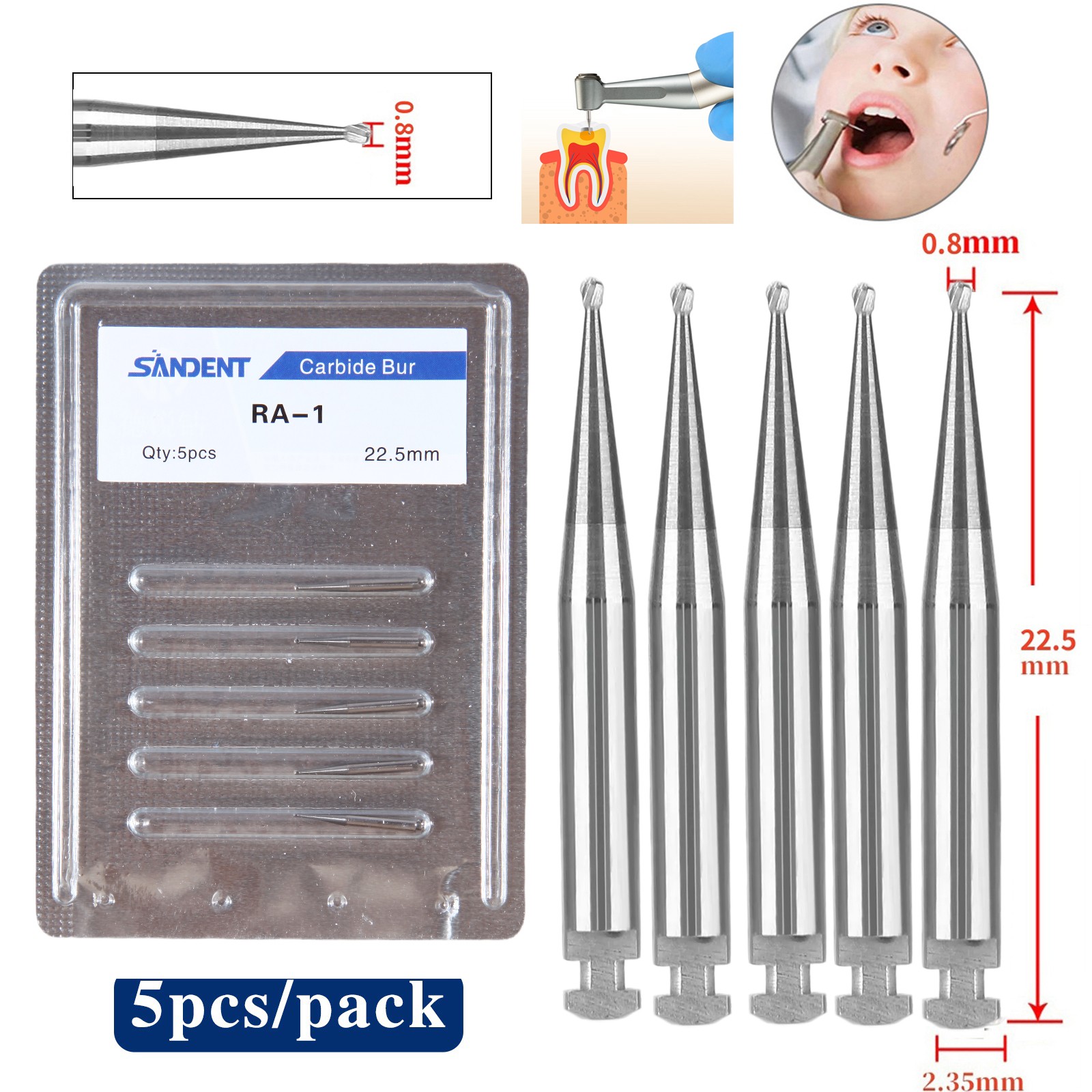 Round Carbide Burs for Slow Speed Latch RA (Choose Your Size / Qty) 22.5mm da
