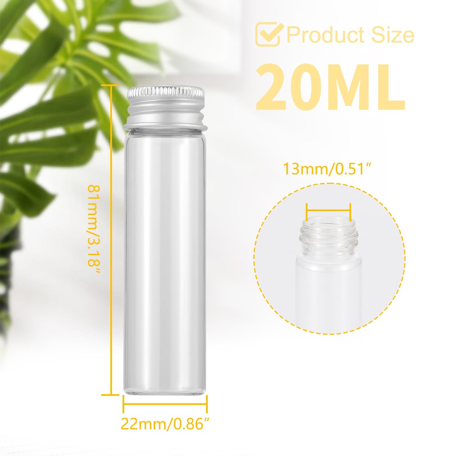 Kesell Pack of 35 Glass Bottles with Aluminium Caps 20ml Clear 20ml, clear
