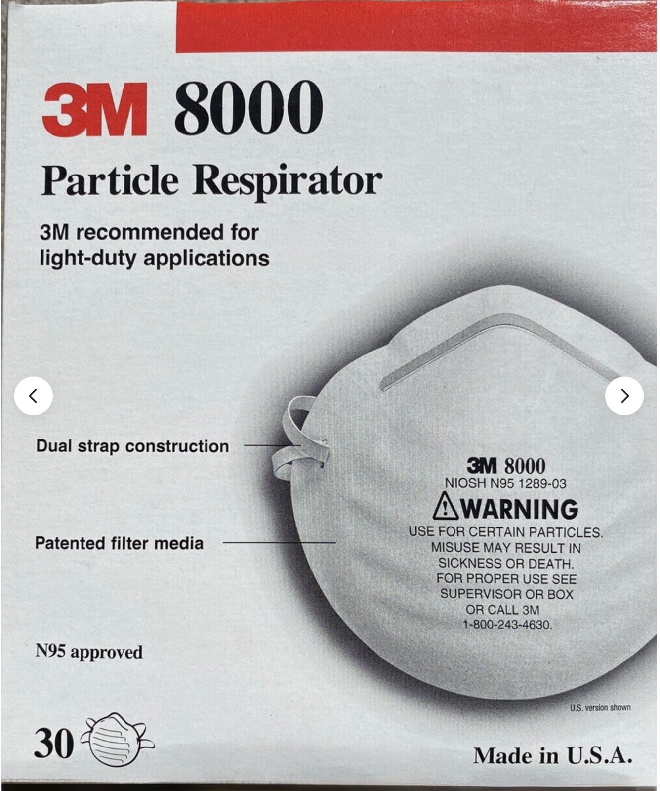 3M 8000 and Honeywell N95 Particulate Respirators Face Mask Pack DC300N95