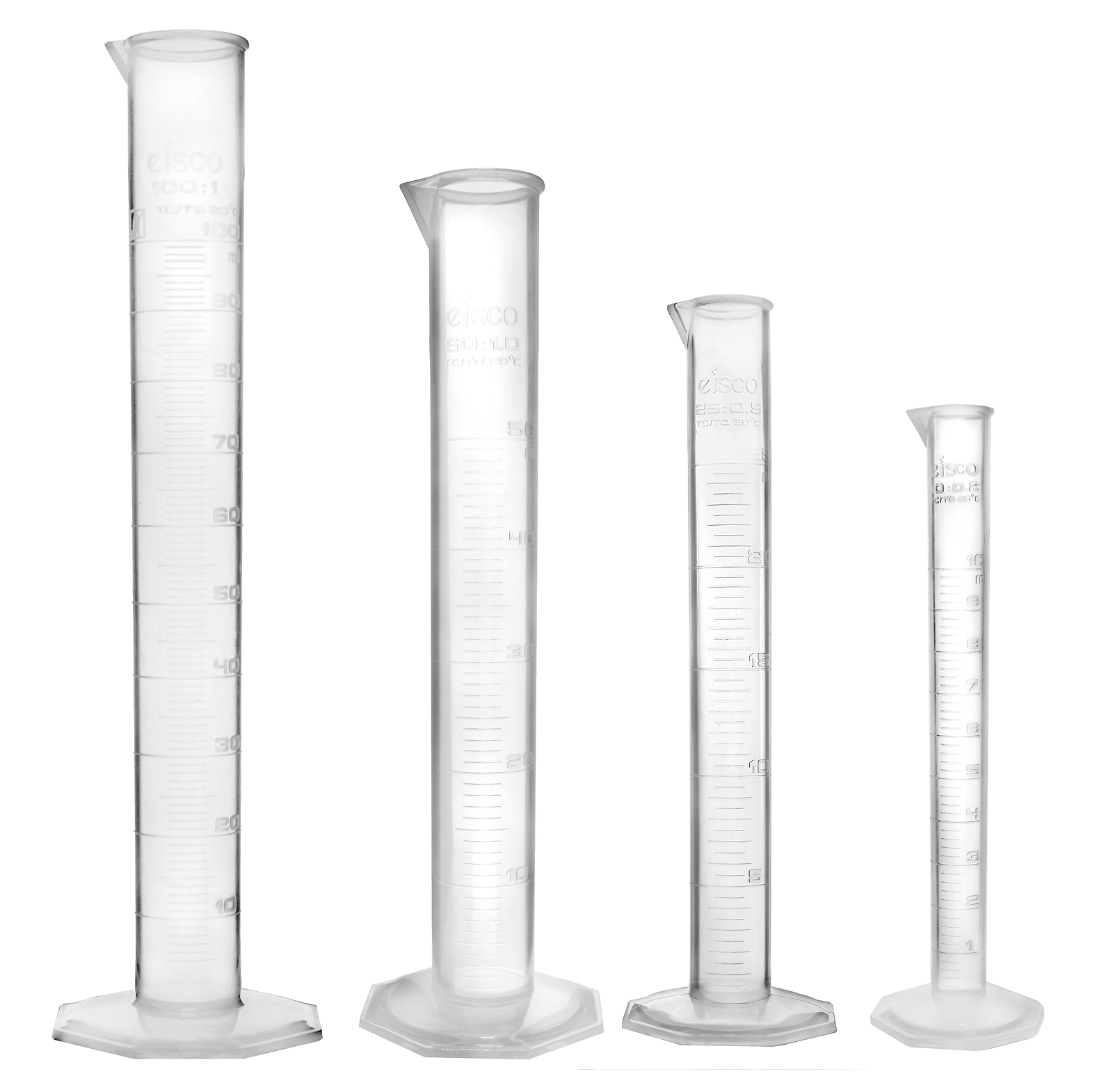 Eisco Labs Graduated Cylinder Set – 10ml, 25ml, 50ml & 100ml – Polypropylene