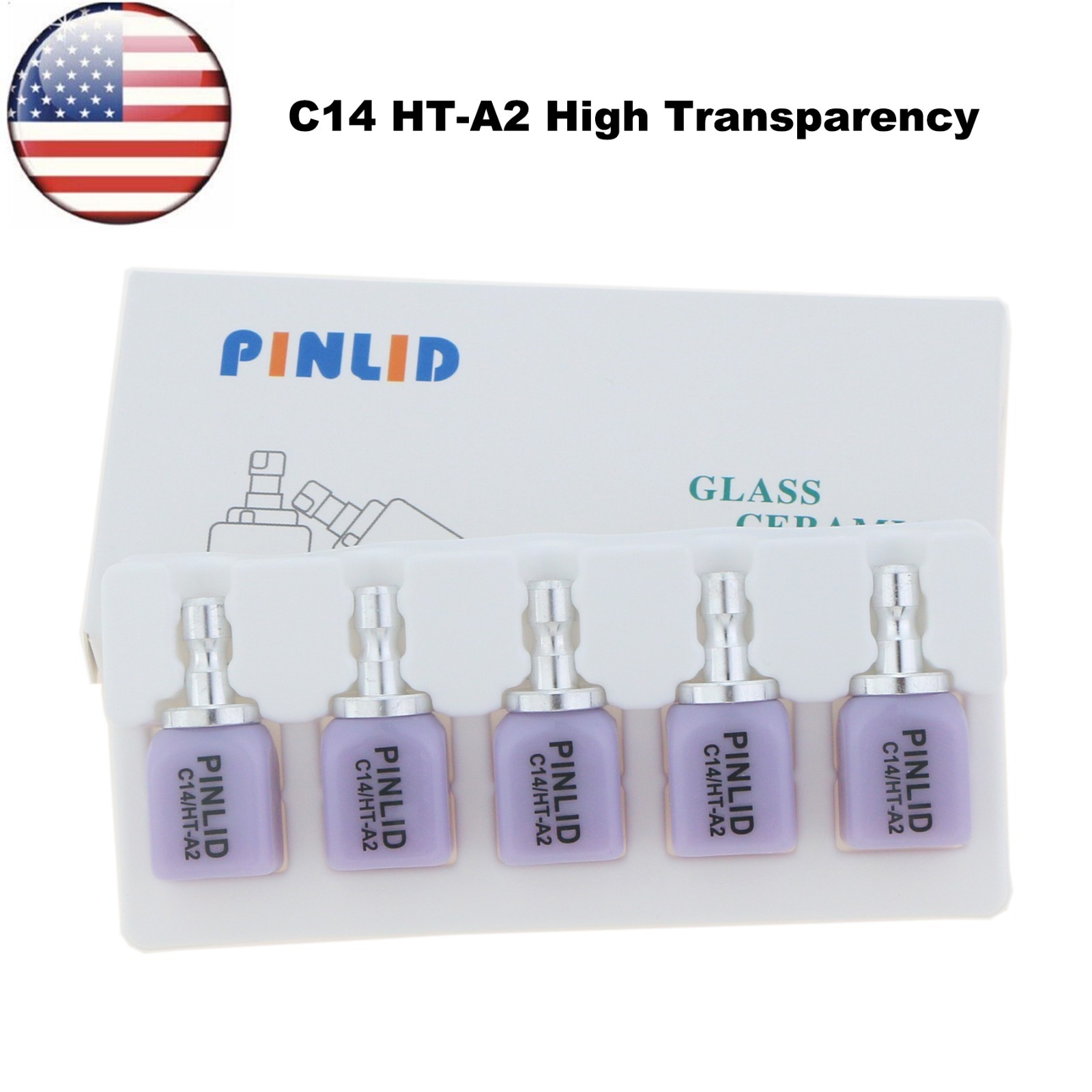 US 5Pcs/Box Dental C14 HT Glass Ceramic Lithium Dislicate Blocks Cerec CAD CAM