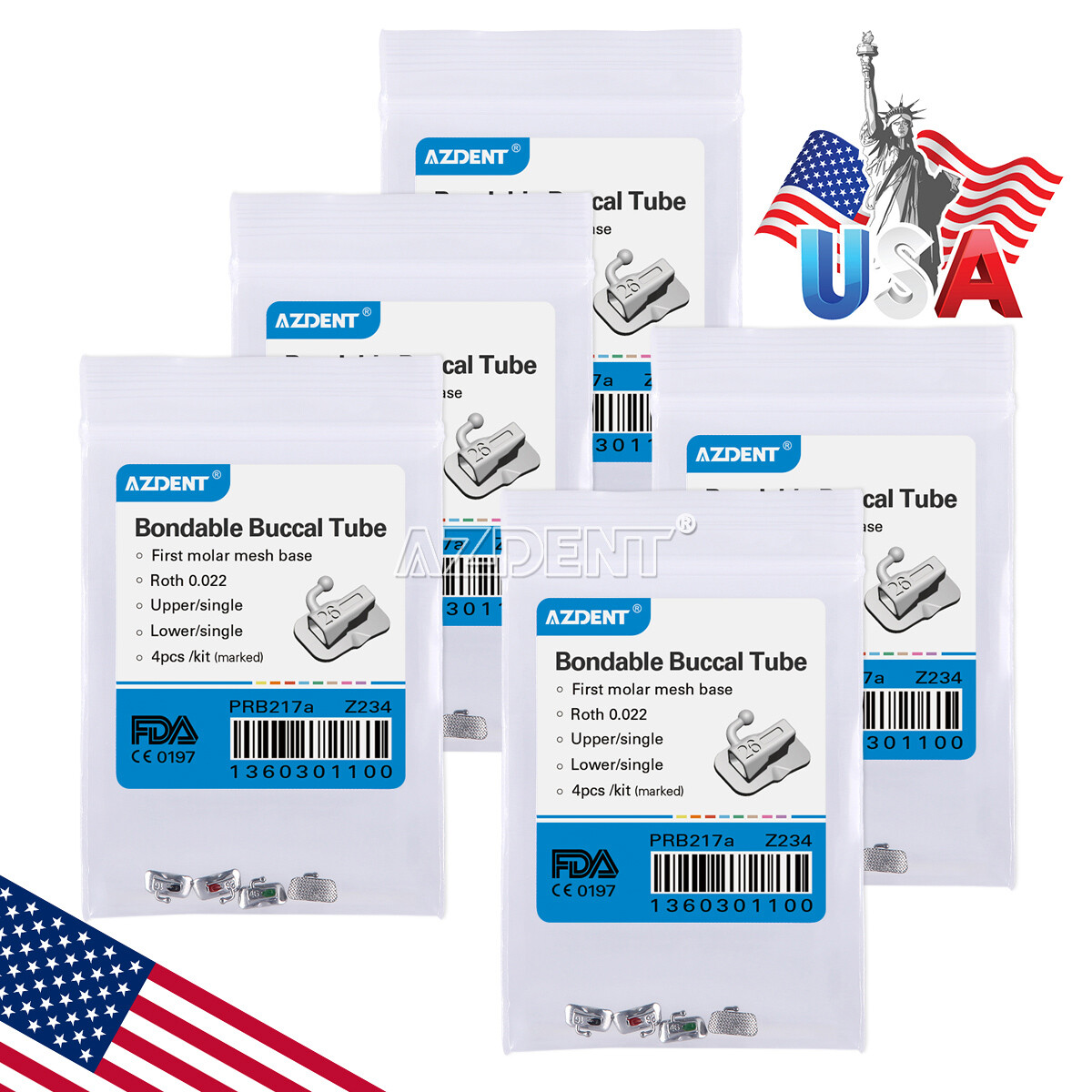 AZDENT Dental Ortho Single Bondable Buccal Tubes 1st/2nd Molar Roth/MBT 022