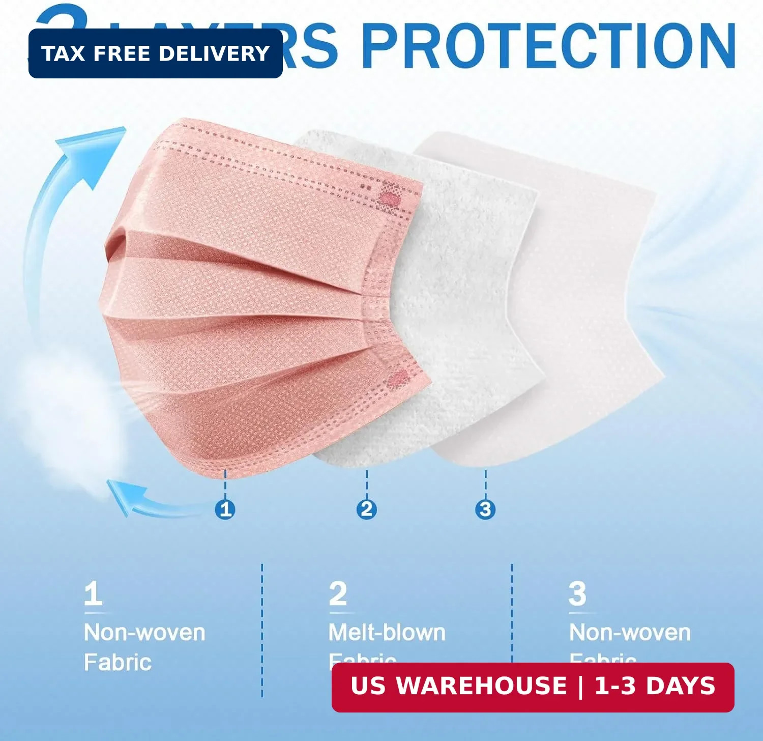 ZIYE 100/500 Pcs Disposable Face Masks, Breathable Mask 3 Layer with Nose Clip E