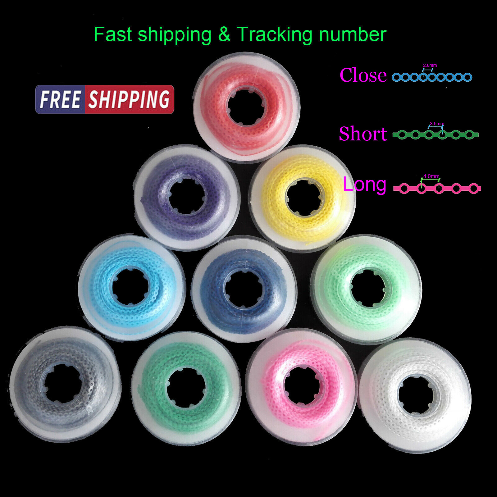 Dental Ortho Elastic Power Chain Rubber Bands Long/Short/Continuous 44 Colors