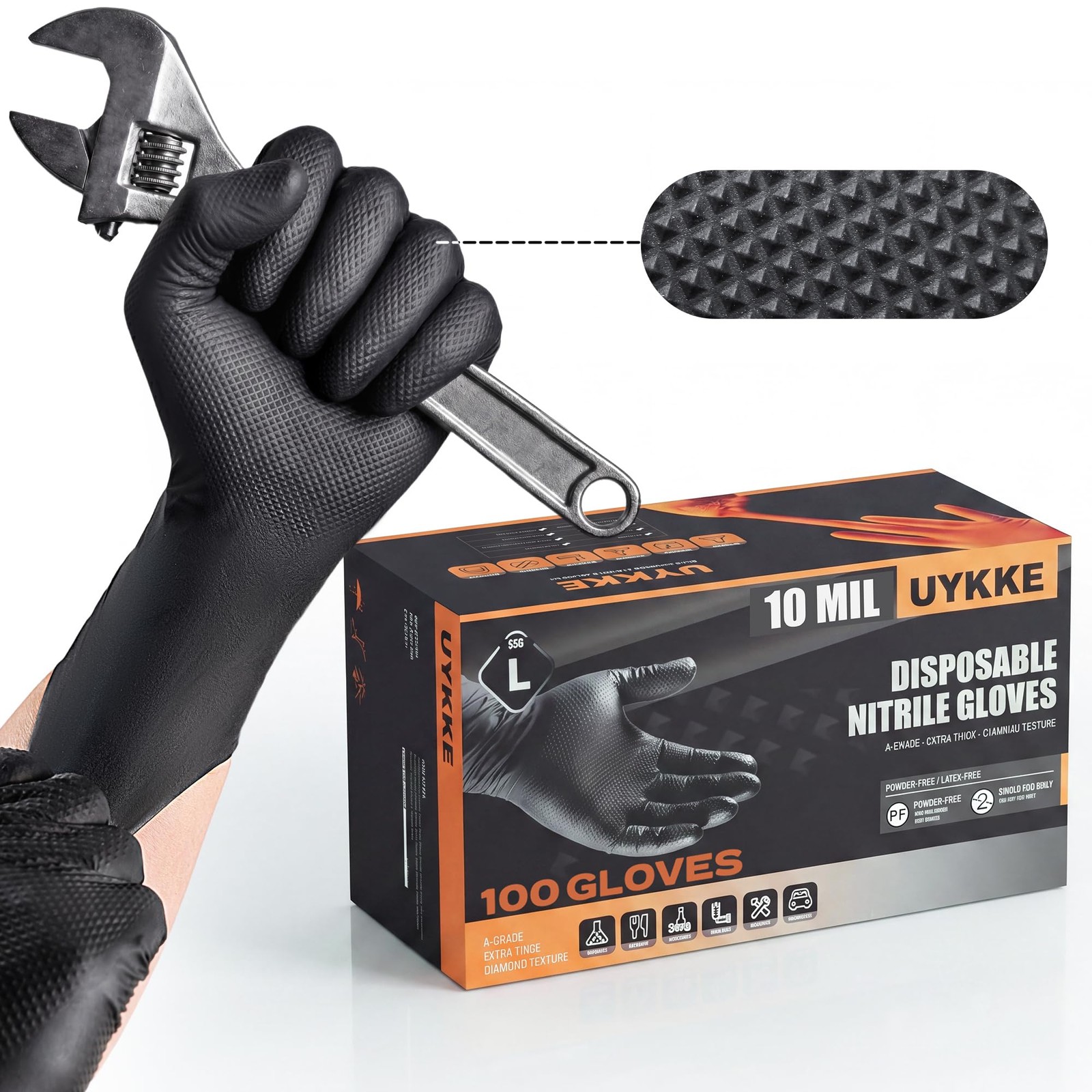 UYKKE 10mil Nitrile Gloves Thick,Industrial Disposable Medium, Black-100pcs