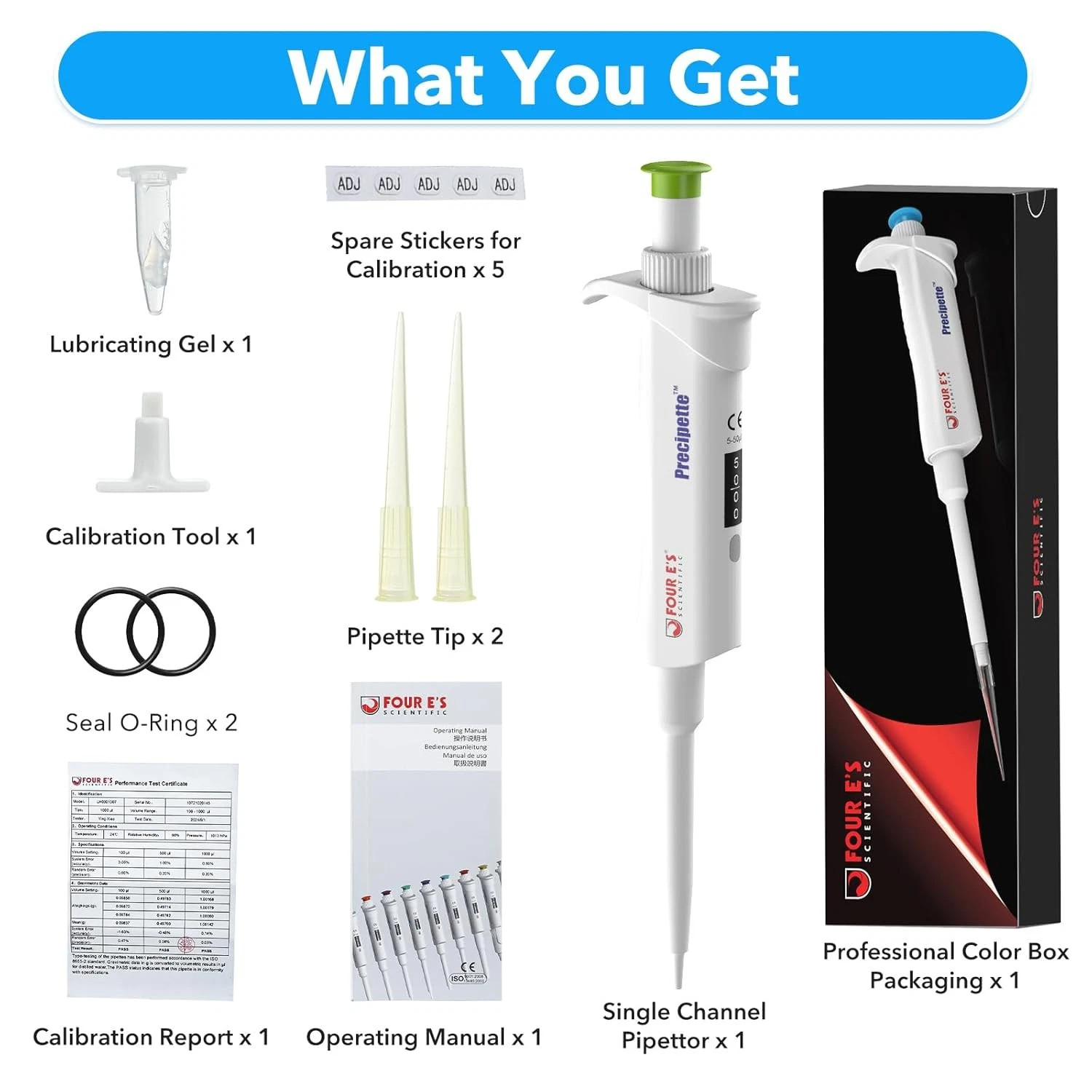 0.1-1000μL Single-Channel Micropipette with Color-Coded Top,9 Specifications,New
