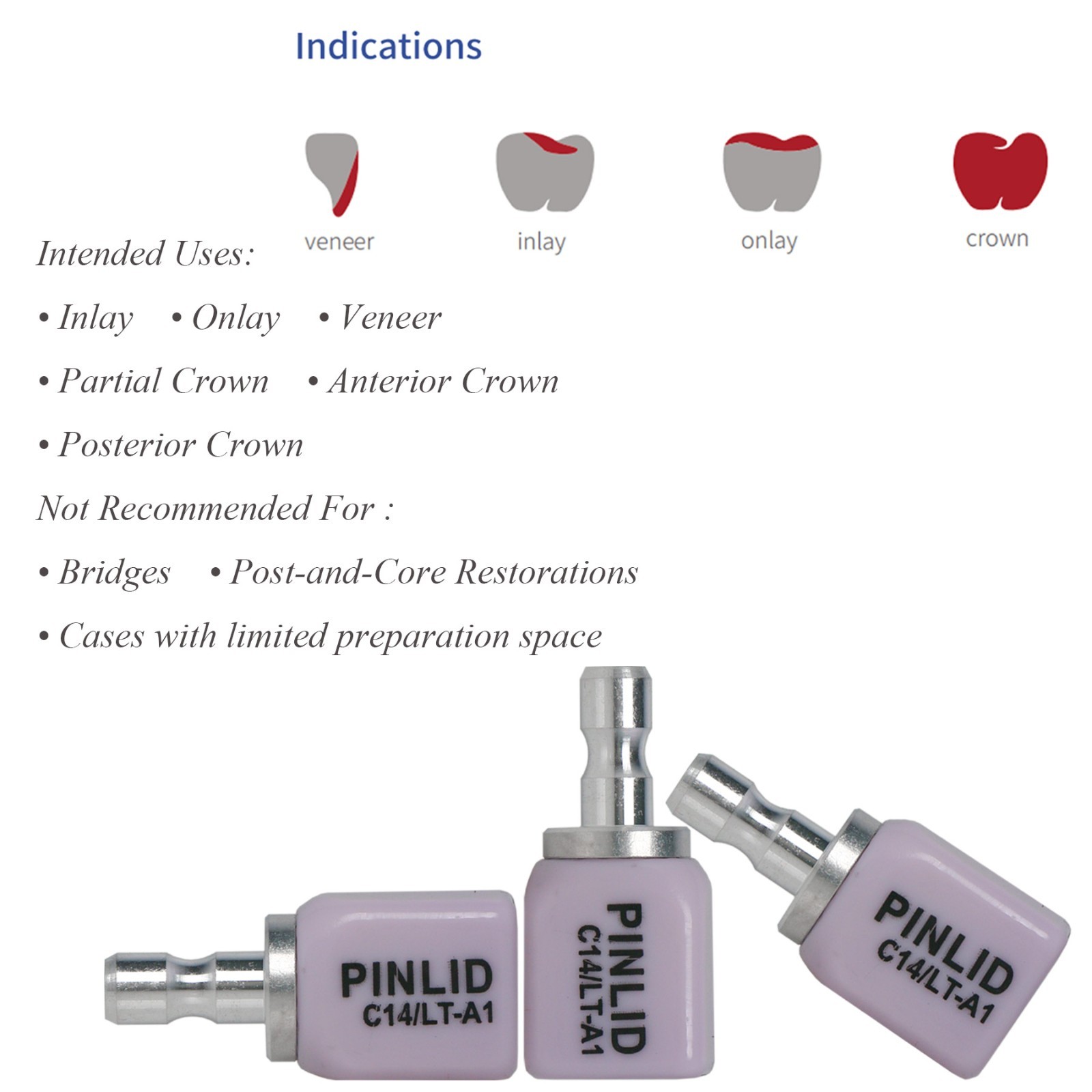 C14 Dental Lithium Disilicate CAD/CAM Blocks Emax CEREC Crowns Inlays 5Pcs/Box