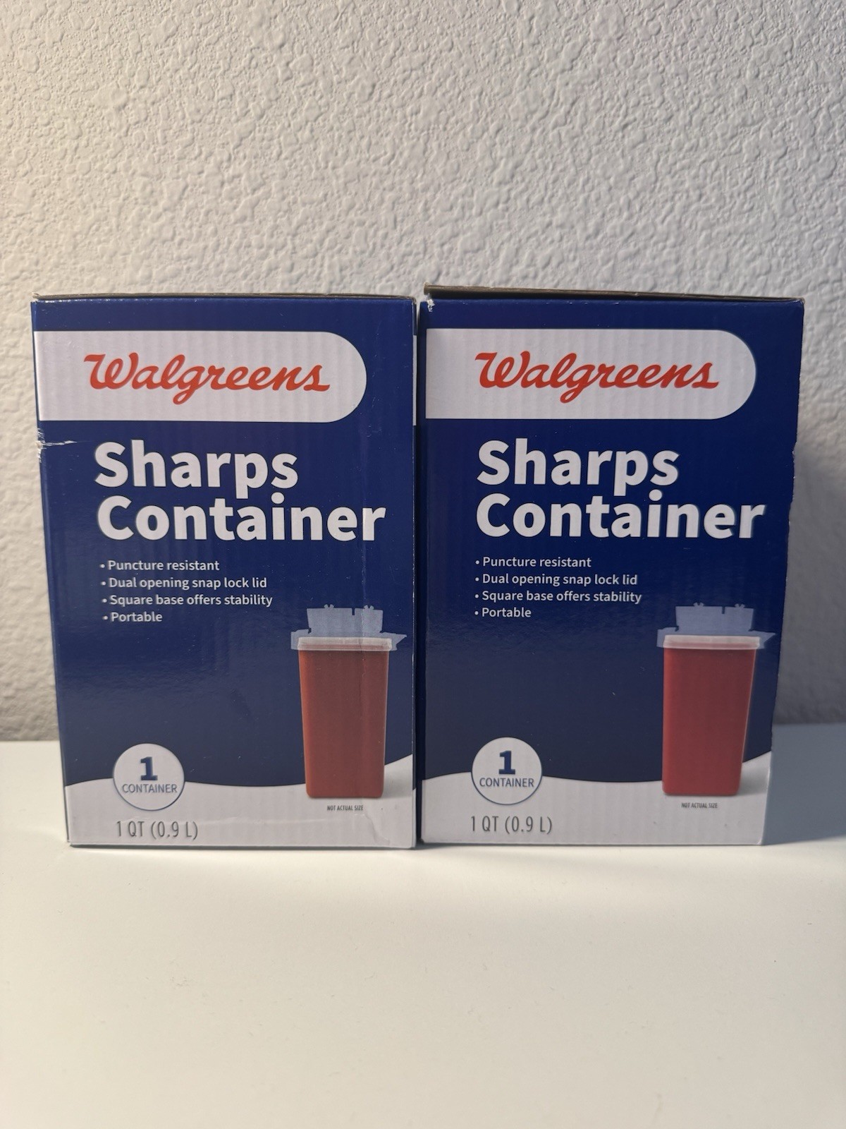 Walgreens Sharps Container Red 1 Qt Biohazard Needle Disposal x 2 pack