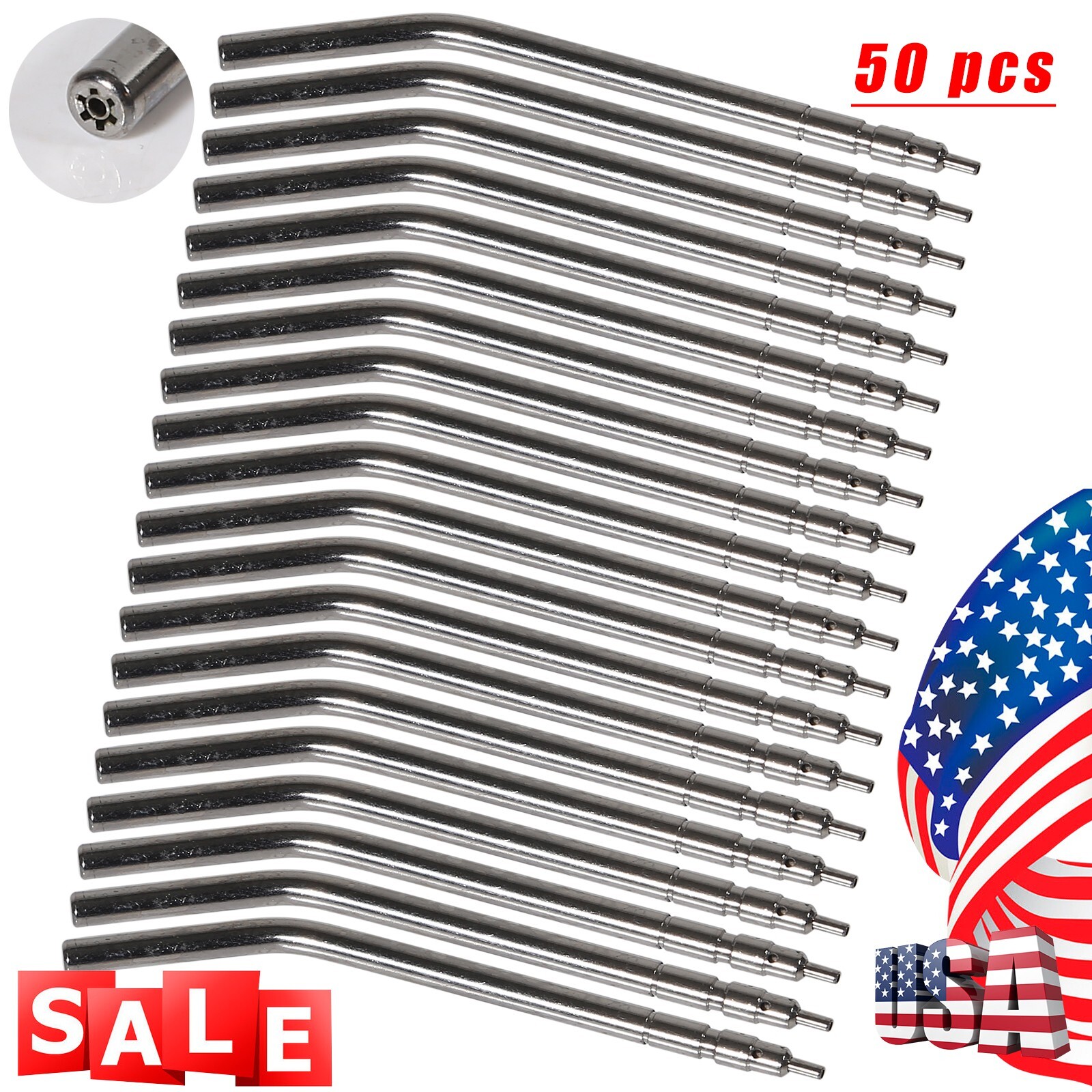 50 Pcs Dental Air Water Spray Triple Syringe Autoclavable Nozzles/Tips/Tubes USA