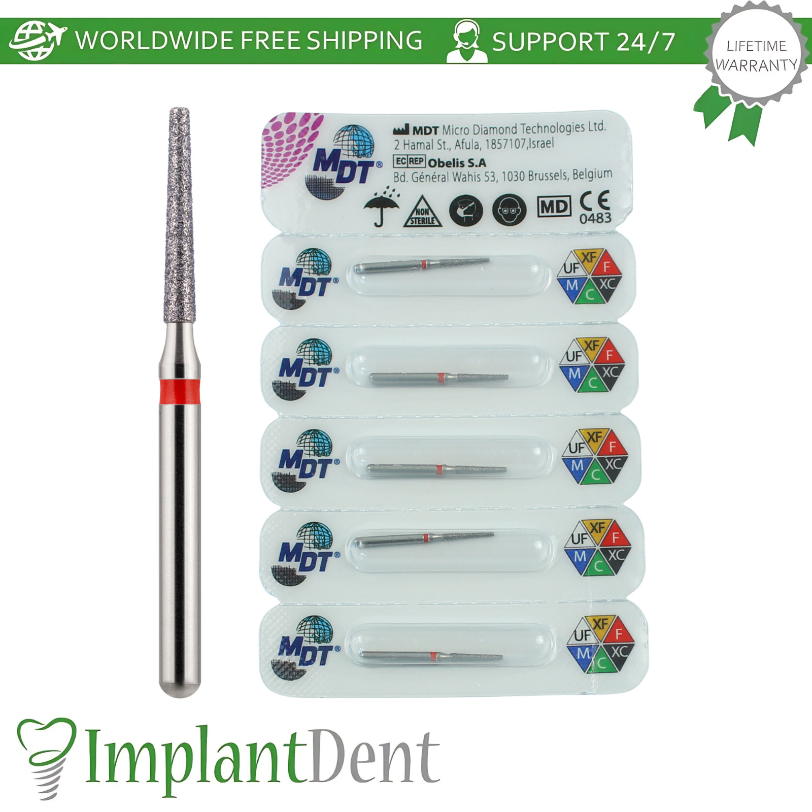 Dental MDT Flat End Taper FG Diamond Burs 172 Crown Preparation Detailed Shaping