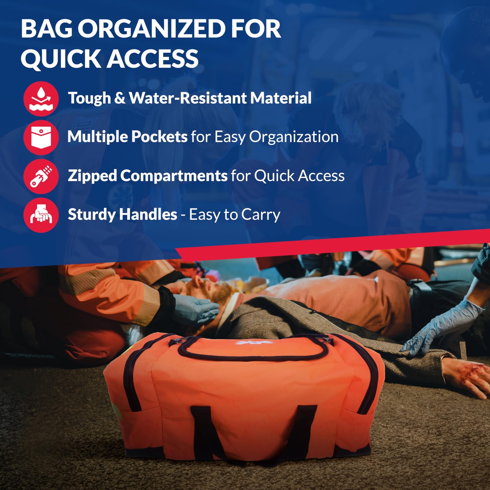 Fully Stocked Trauma First Aid Kit – 1 Count (Pack of 1), Orange