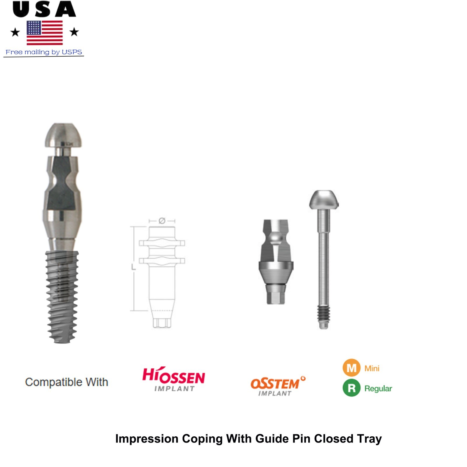 Open Closed Tray Impression Coping Guide Pin For Hiossen ET/OSST TS Mini/Regular