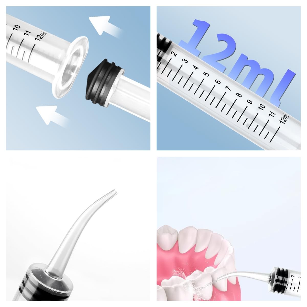 10 Pack Dental Syringes with Curved Tip Disposable Gradient 12ml, transparent