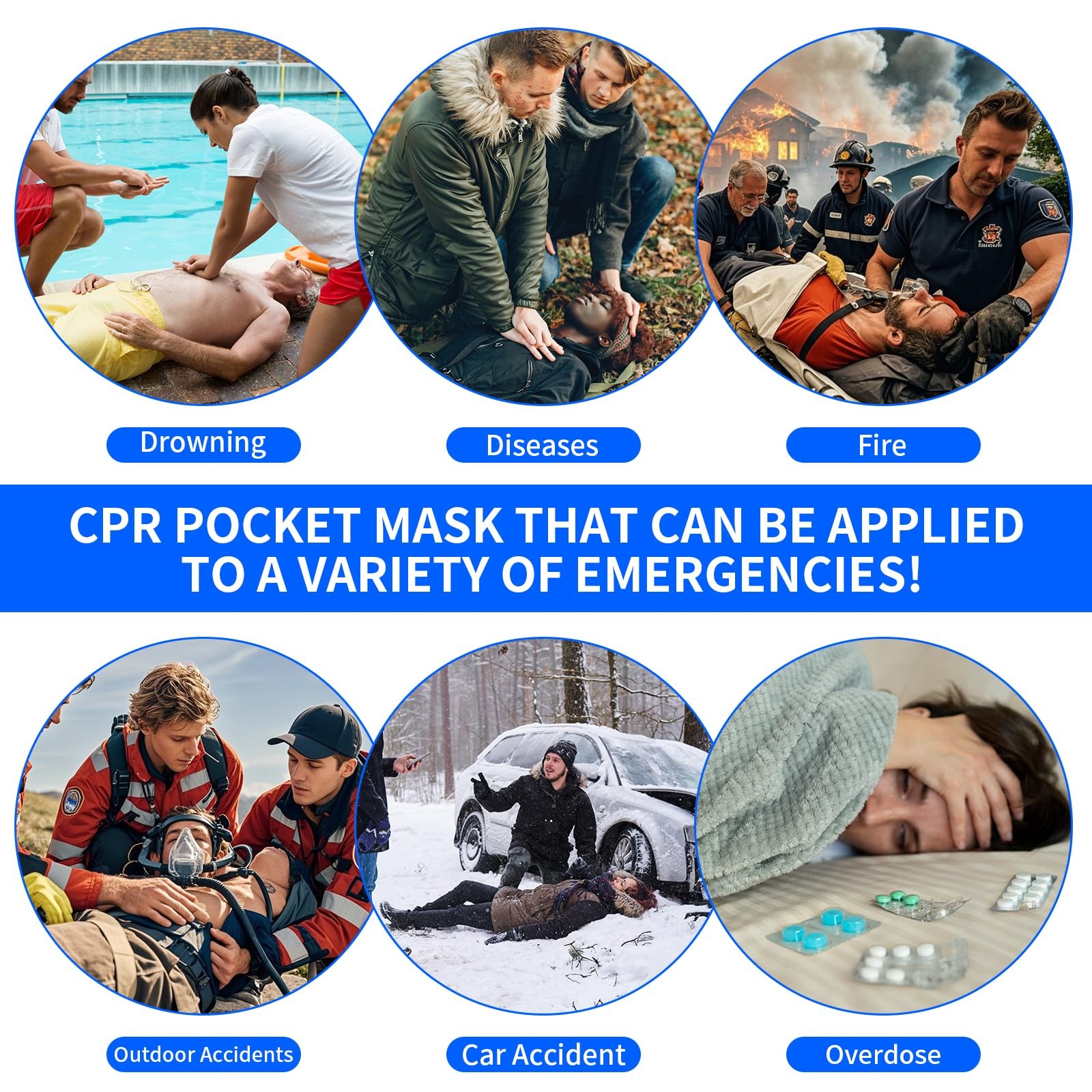 CPR Face Shield with Keyring (6 Pack), Pocket Mask for Emergency Kit, Red