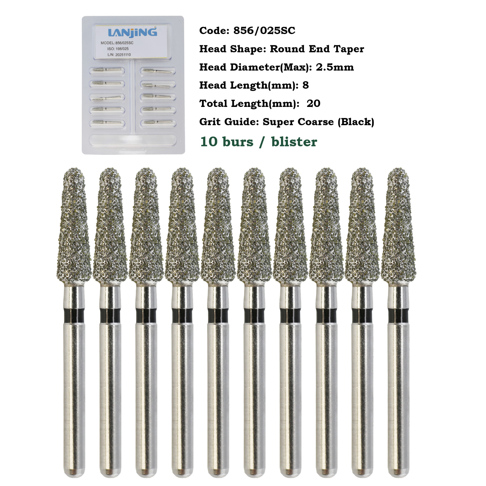 Dental Diamond Burs FG Round End Taper Bur Super Coarse Fine 856 850 High Speed