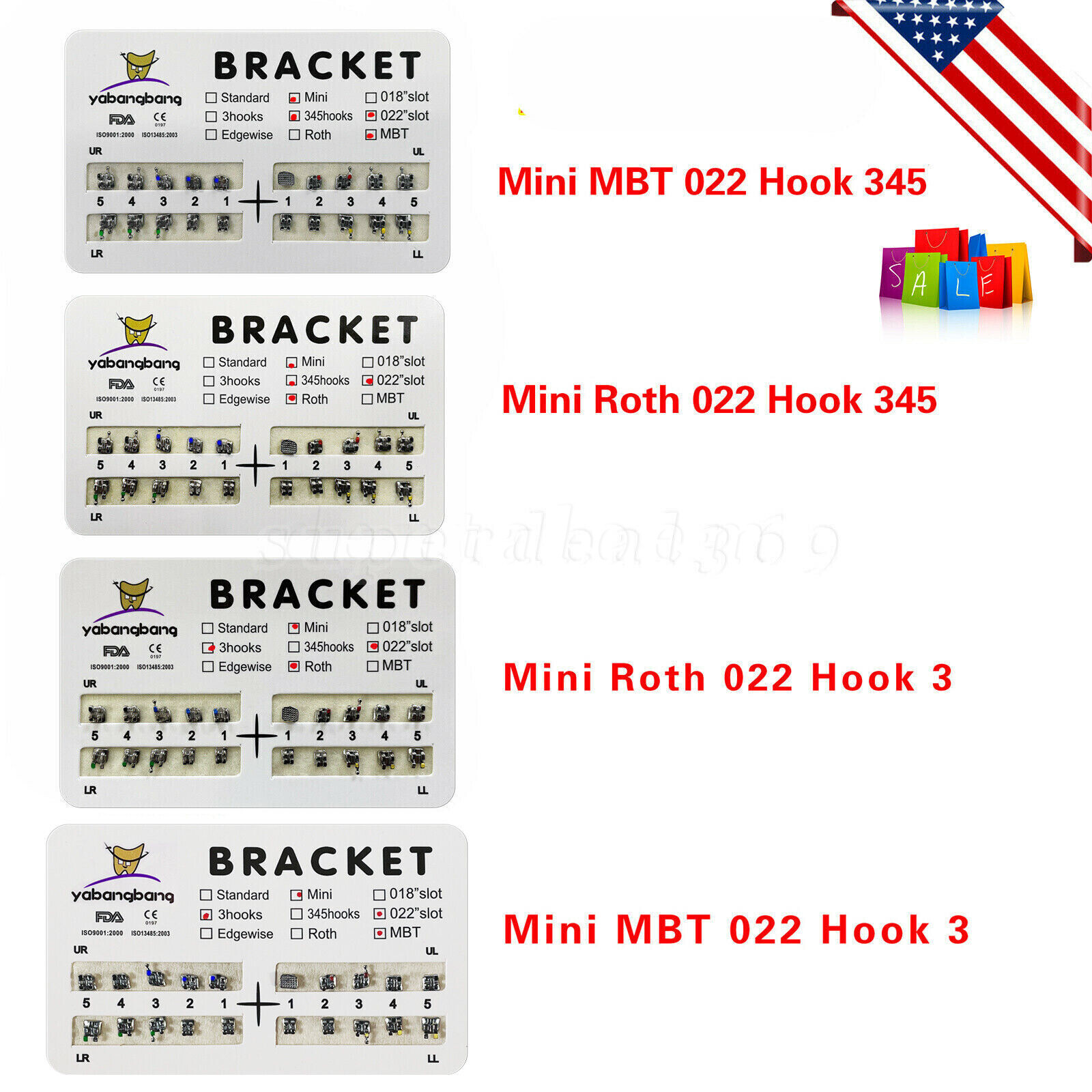 10 Packs Dental Orthodontic Metal Bracket Braces Mini Roth/MBT 022 3/345 Hooks A