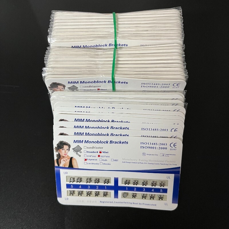 Dental Orthodontics MIM Monoblock Brackets Mini Edgewise 022 no hooks Mesh Base