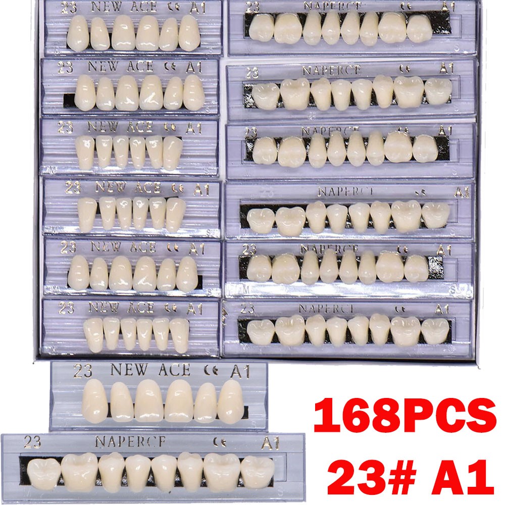 168Pcs Dental Acrylic Resin False Teeth 23# Shade A1 Denture Full Upper Lower US