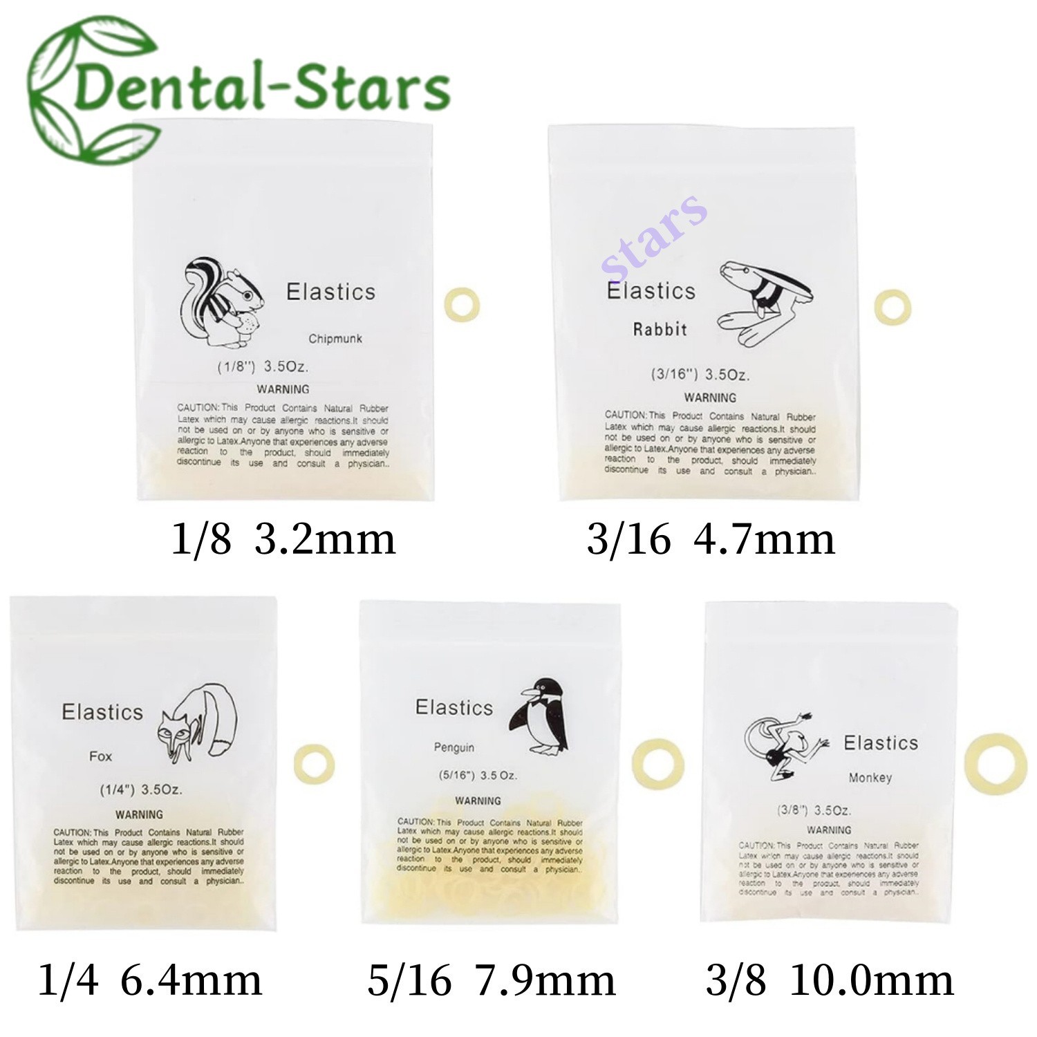 5000Pcs Dental Orthodontic Zoo Elastics Rubber Bands Latex Braces 3.5/5.0/6.5 OZ