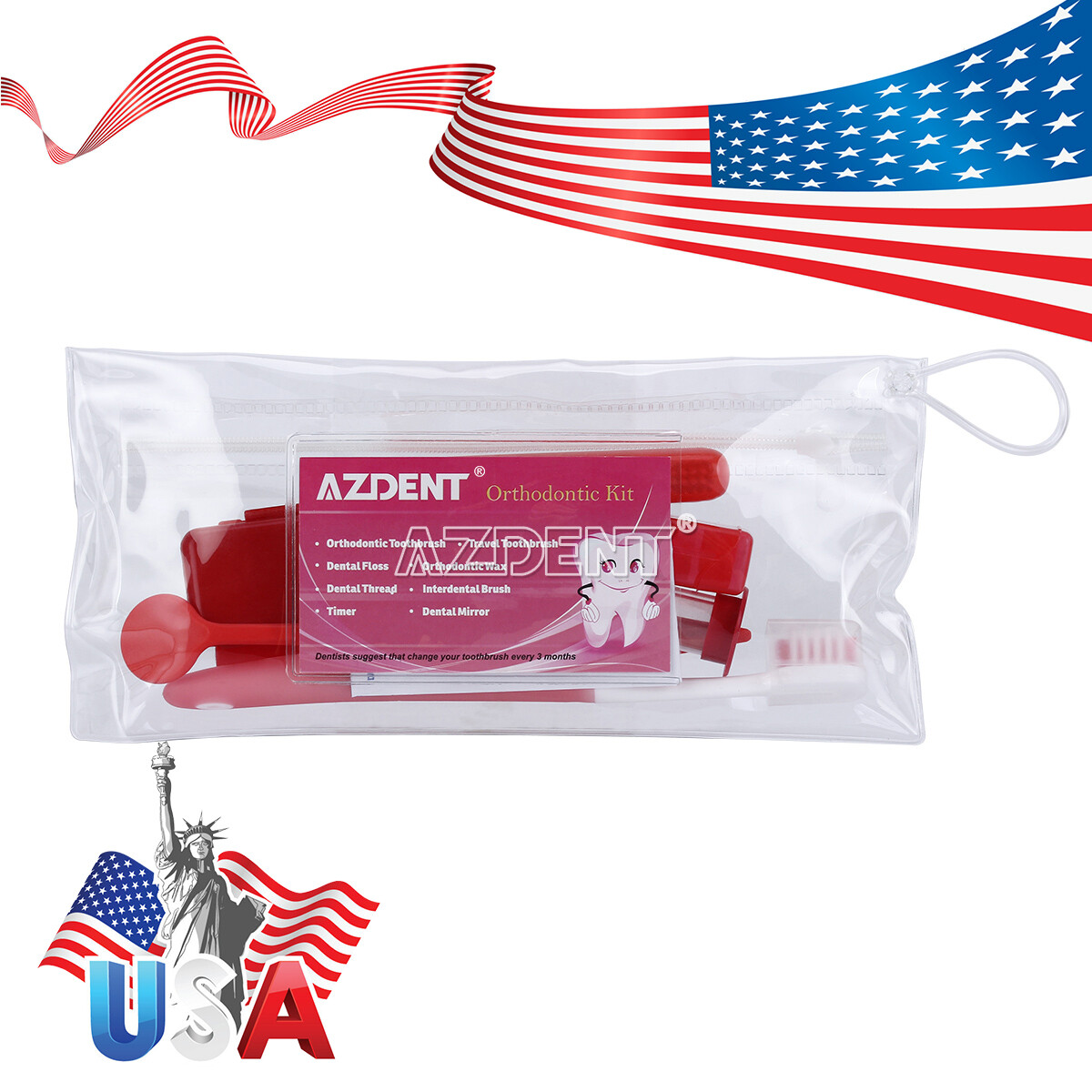 10 X Dental Orthodontic Brush Toothbrush Interdental Floss Oral Care Blue & Red