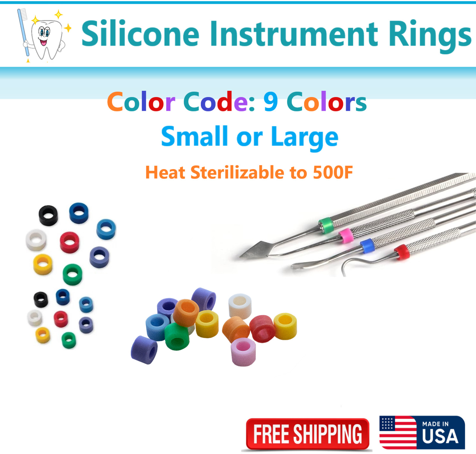 Dental Instrument Rings Silicone Color Bands Color Code Rings, Small or L 80/Bx