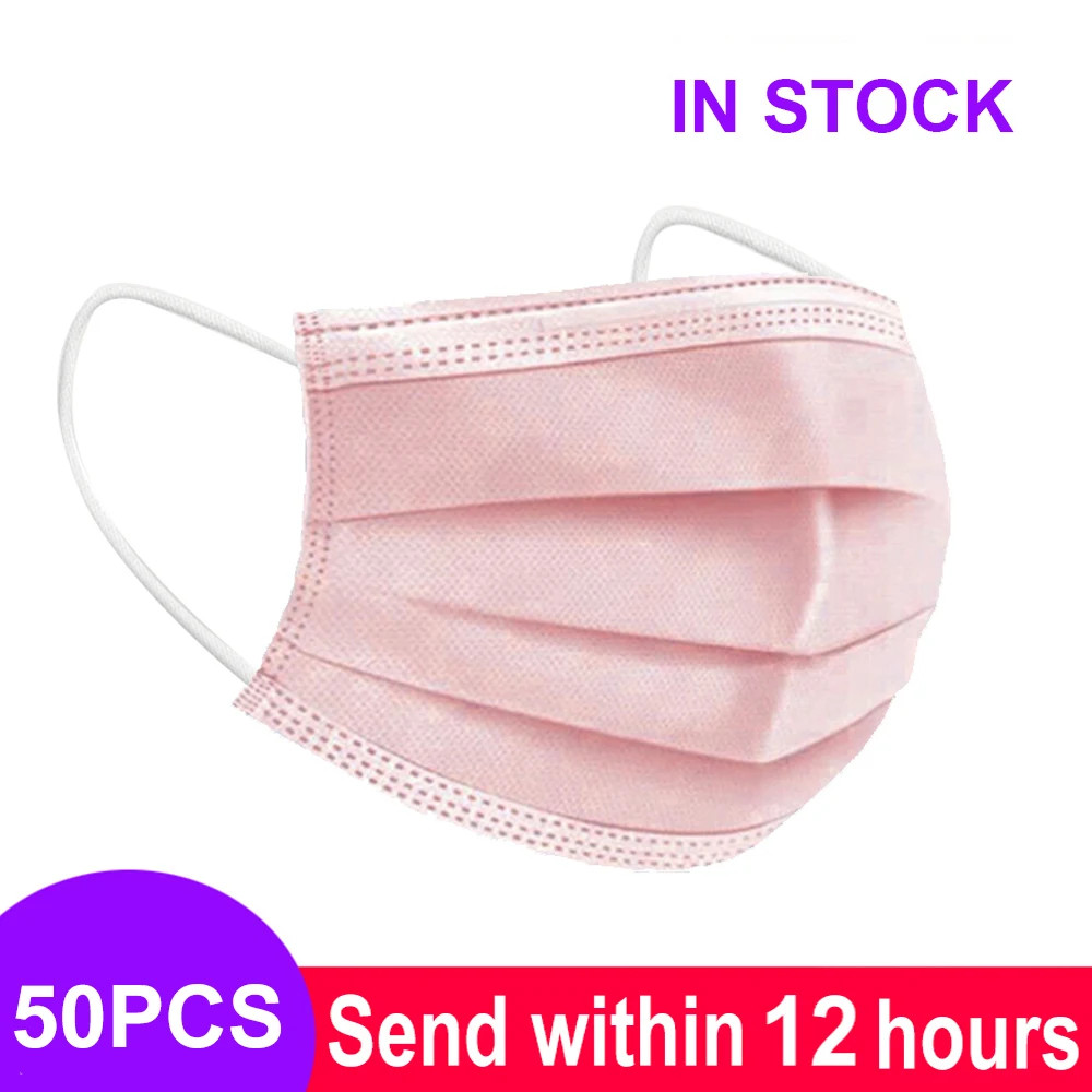 Pink Black Disposable Non-Woven 3-Layer Face Mask Breathable Mask with Elastic E