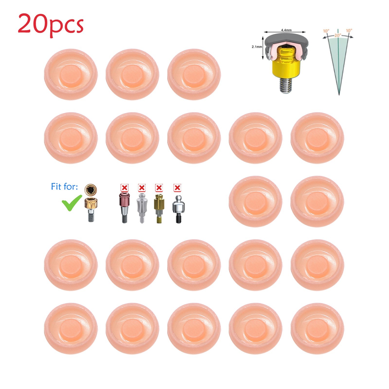 20Pcs Universal Dental Overdenture Replacement Cap for Zest Locator Male Inserts