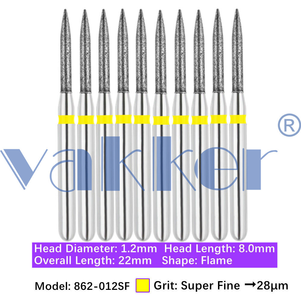 10pc/pk Diamond Burs FG Flame Super Fine Medium Coarse Grit High Speed 862 863