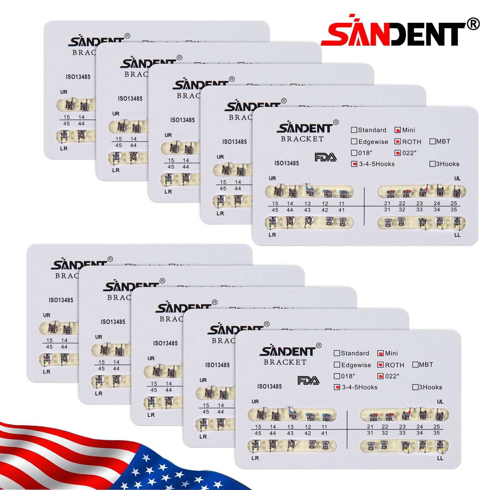 SANDENT Dental Orthodontic Brackets Braces Mini Roth .022 Hooks 3-4-5 po