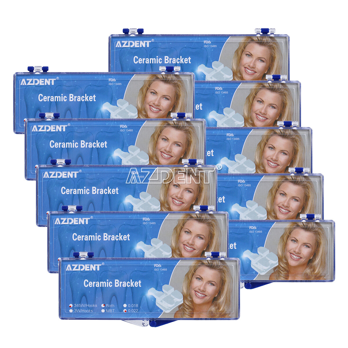 AZDENT Dental Orthodontic Ceramic Brackets Braces Roth/MBT 018/022 Hooks 345