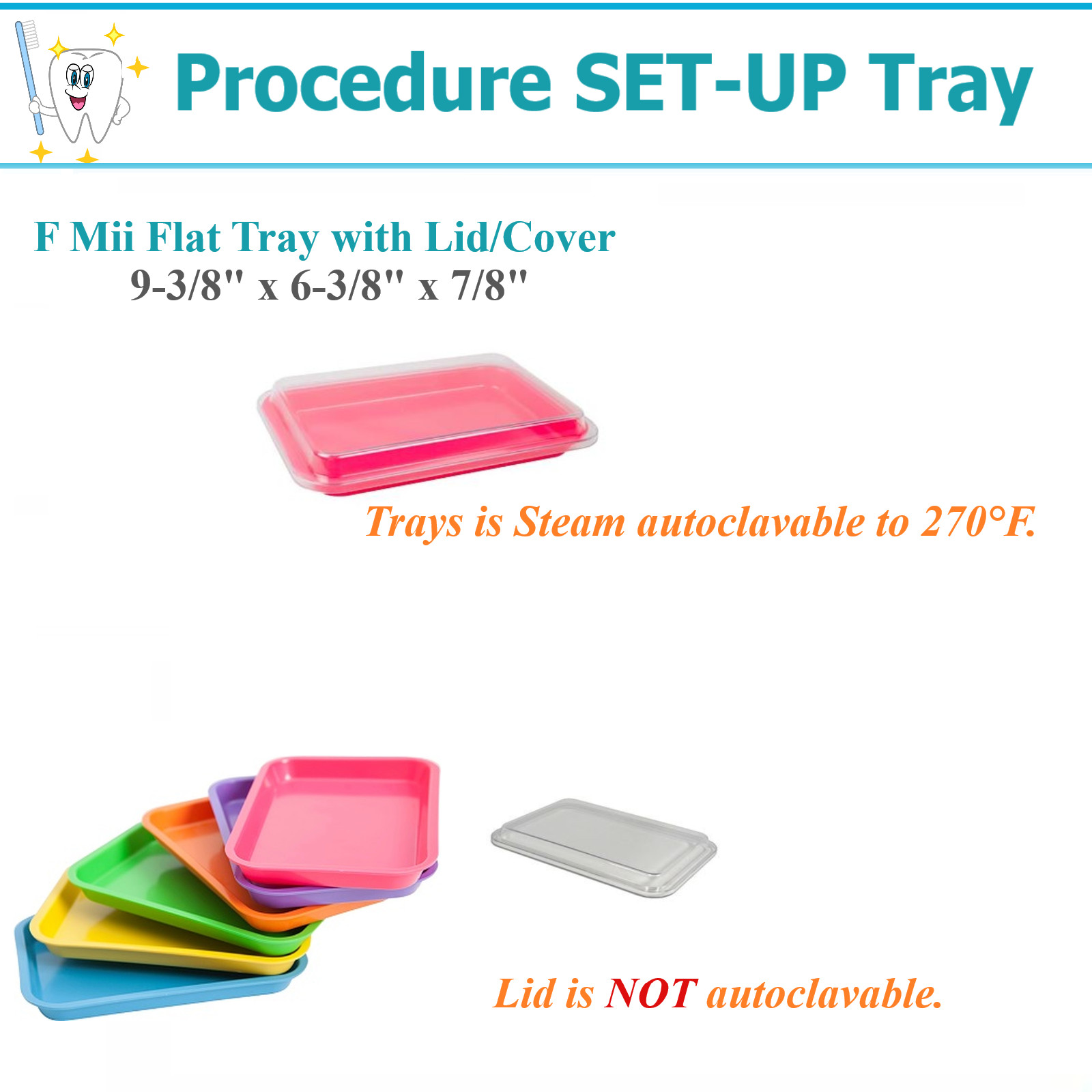 Dental Flat Set-Up Tray Size F (Mini) Autoclavable Instrument Procedure F Trays