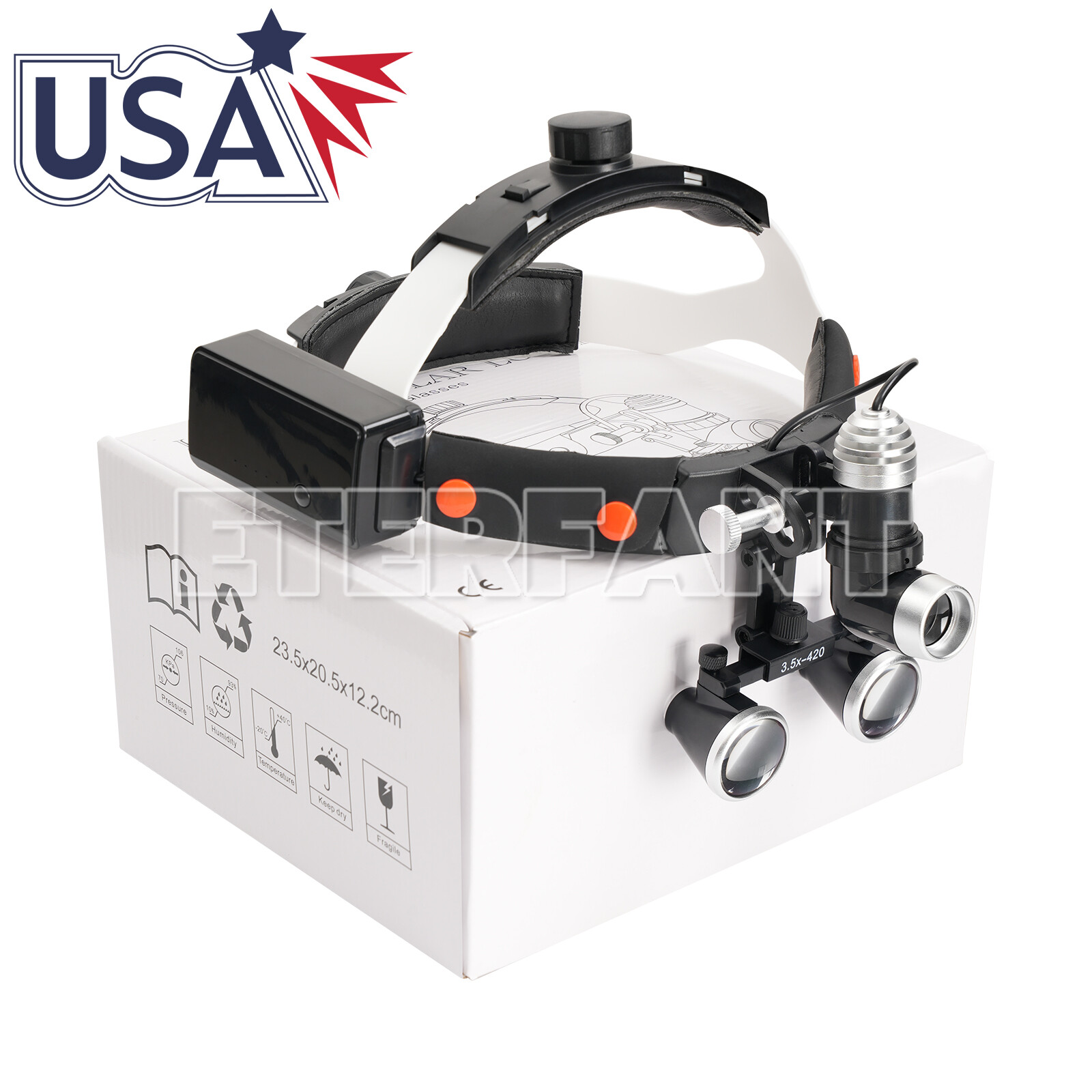 ETERFANT Dental 5W LED Lightweight Silicone Headlig Lamp/3.5X Headband Magnifier